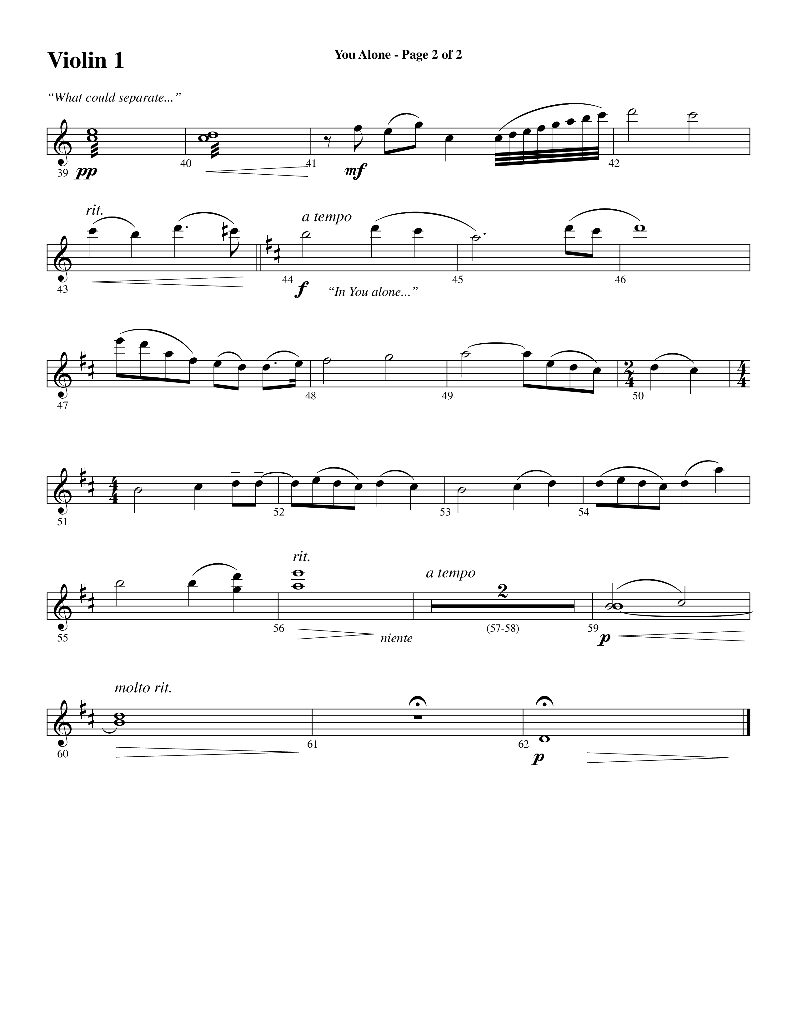 You Alone (Choral Anthem SATB) Violin 1 (Word Music Choral / Arr. Phillip Keveren)