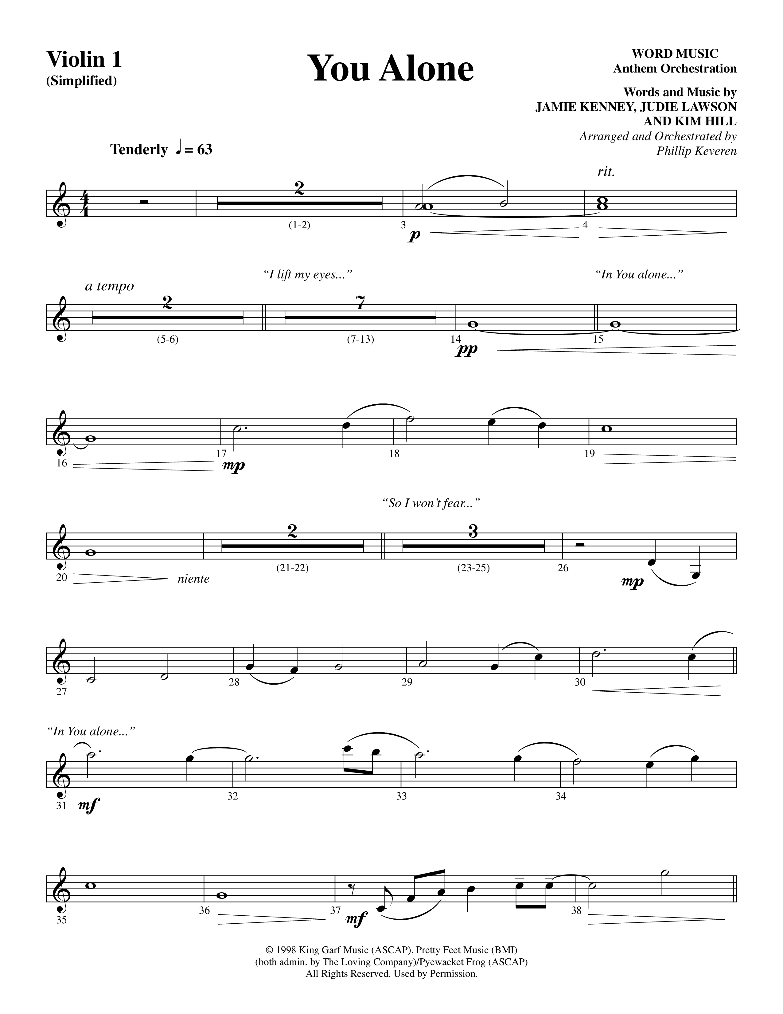 You Alone (Choral Anthem SATB) Violin 1 (Word Music Choral / Arr. Phillip Keveren)