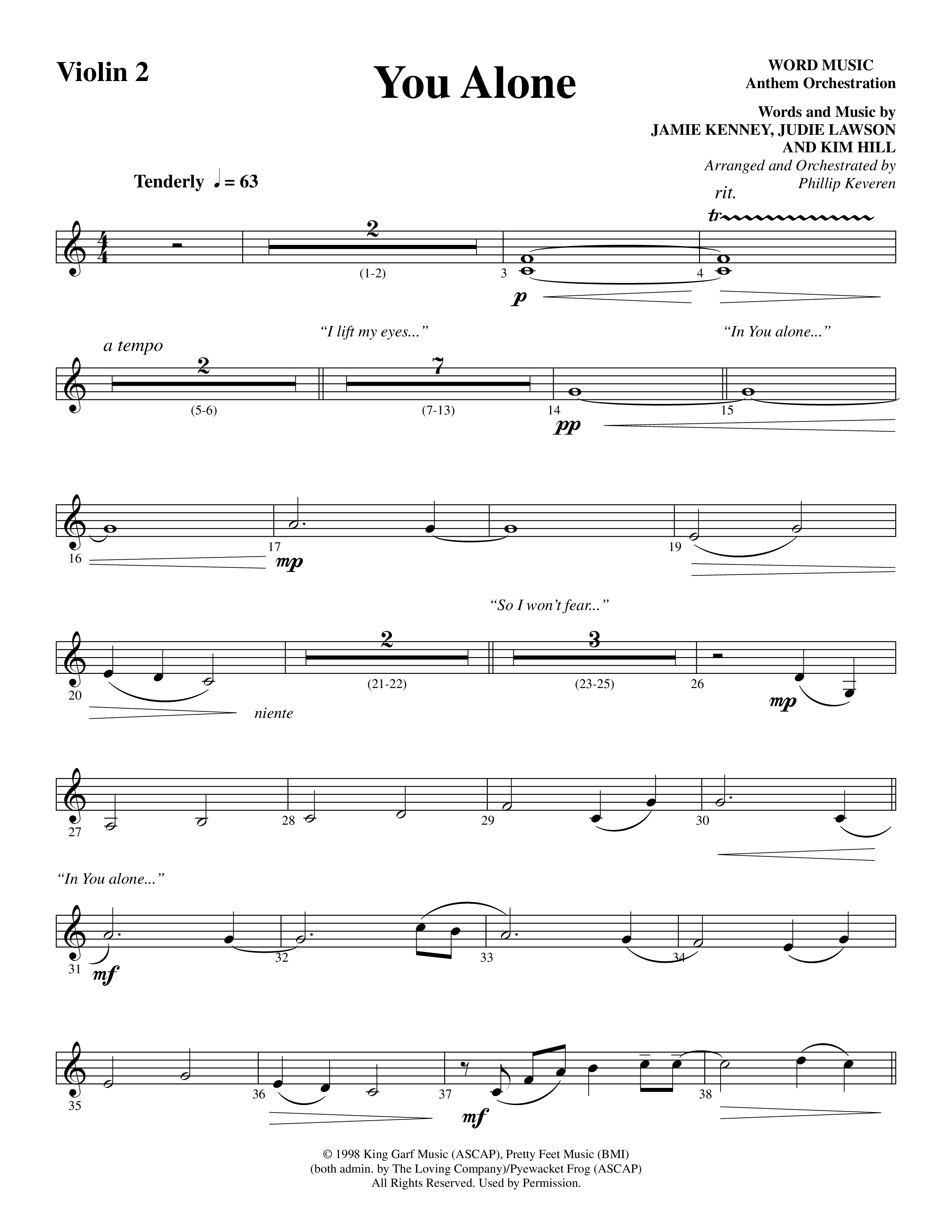 You Alone (Choral Anthem SATB) Violin 2 (Word Music Choral / Arr. Phillip Keveren)