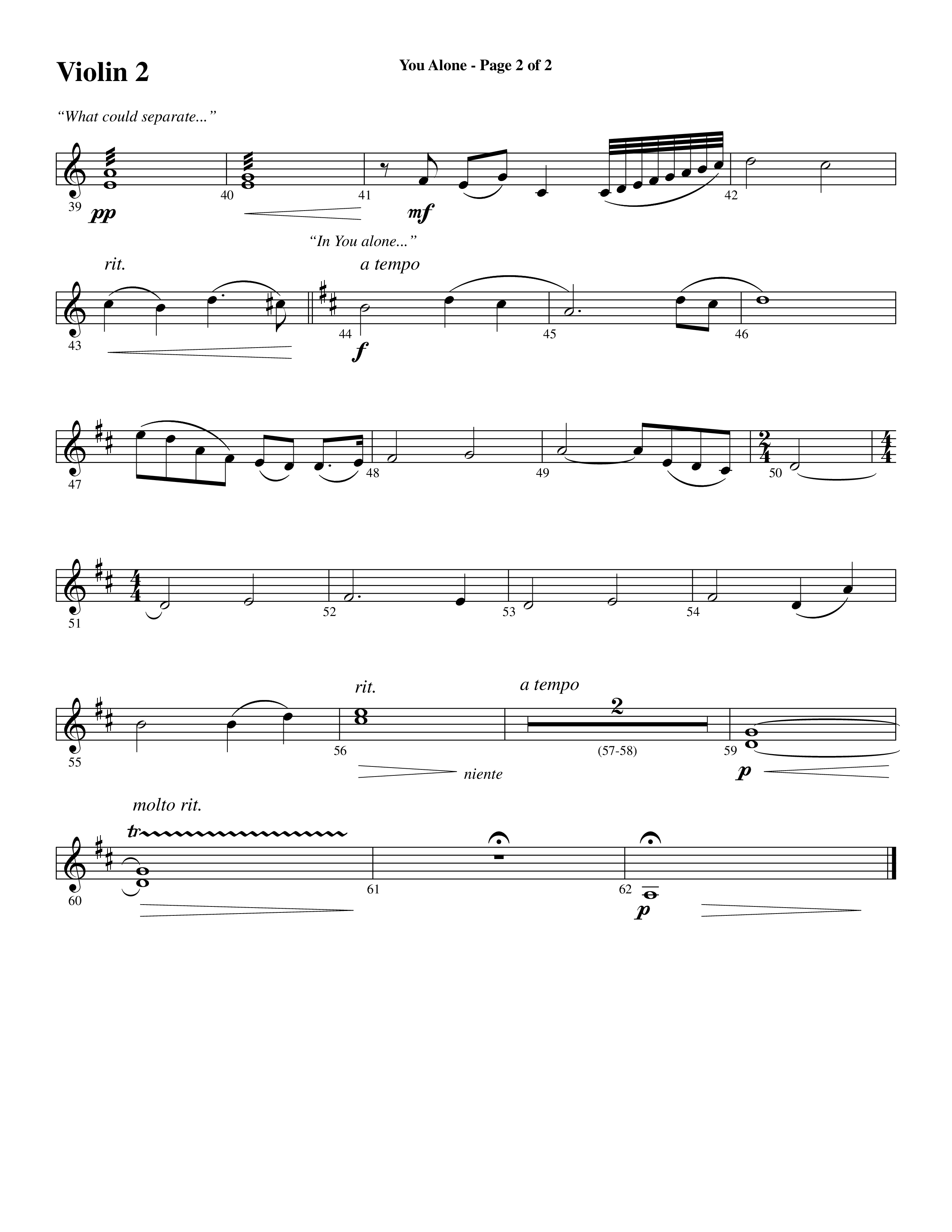You Alone (Choral Anthem SATB) Violin 2 (Word Music Choral / Arr. Phillip Keveren)