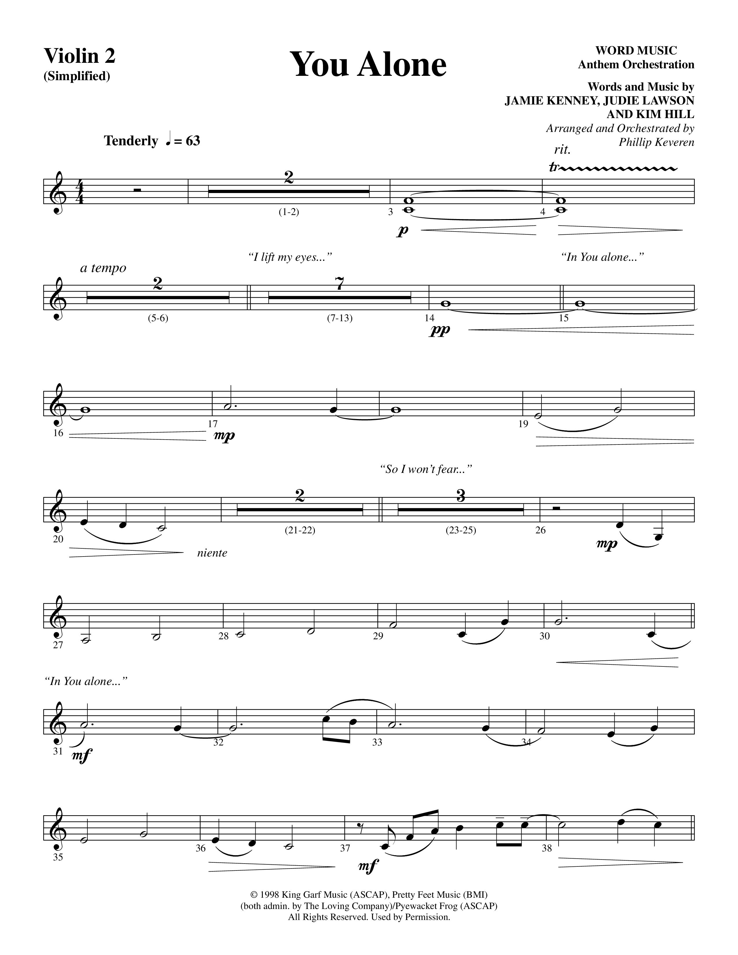 You Alone (Choral Anthem SATB) Violin 2 (Word Music Choral / Arr. Phillip Keveren)