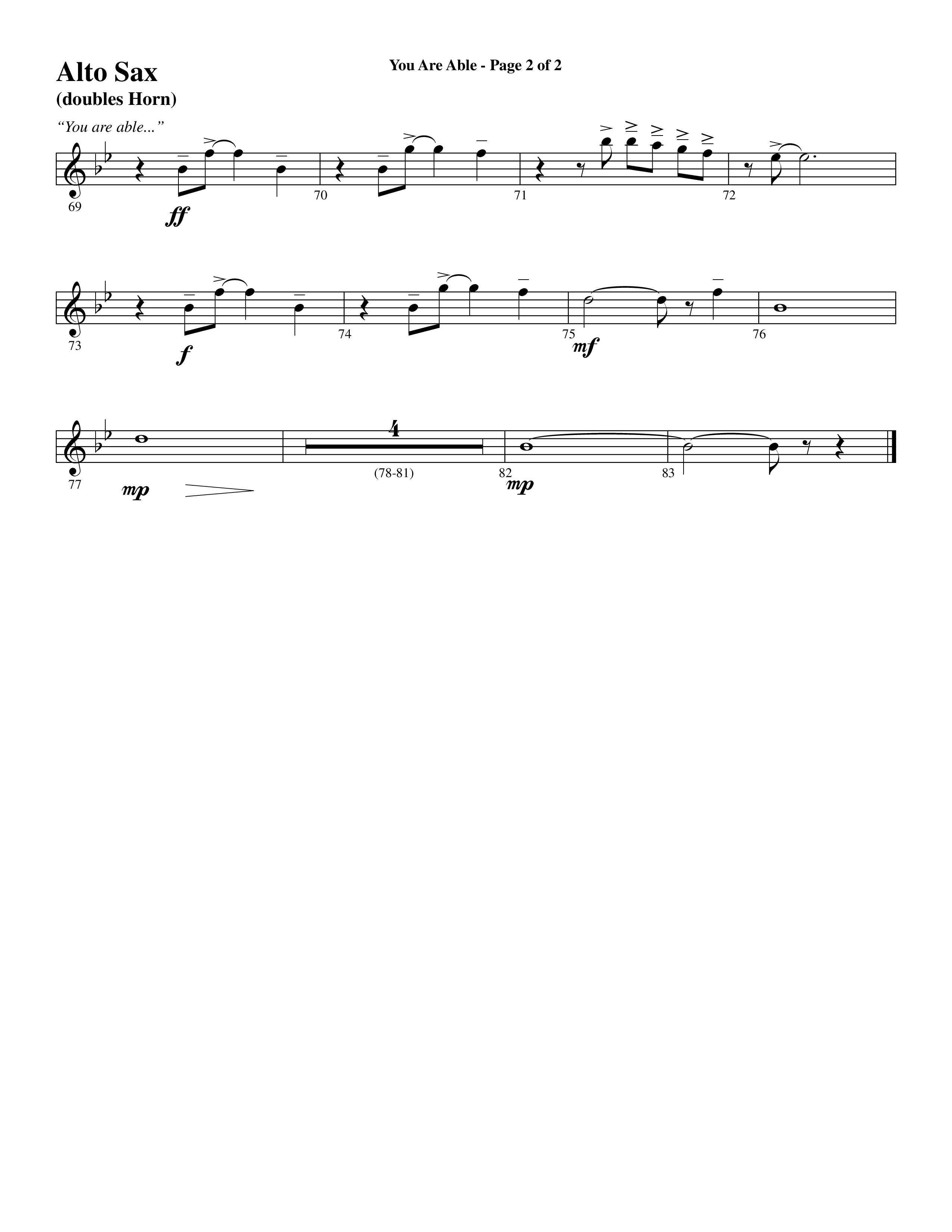 You Are Able (Choral Anthem SATB) Alto Sax (Word Music Choral / Arr. Steve Mauldin)