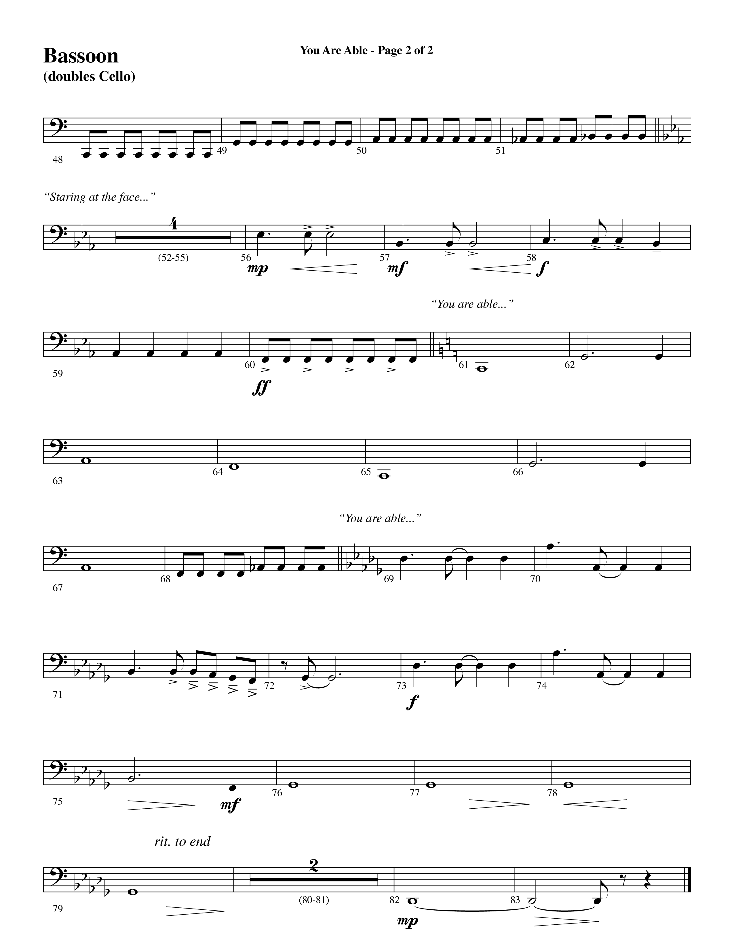 You Are Able (Choral Anthem SATB) Bassoon (Word Music Choral / Arr. Steve Mauldin)