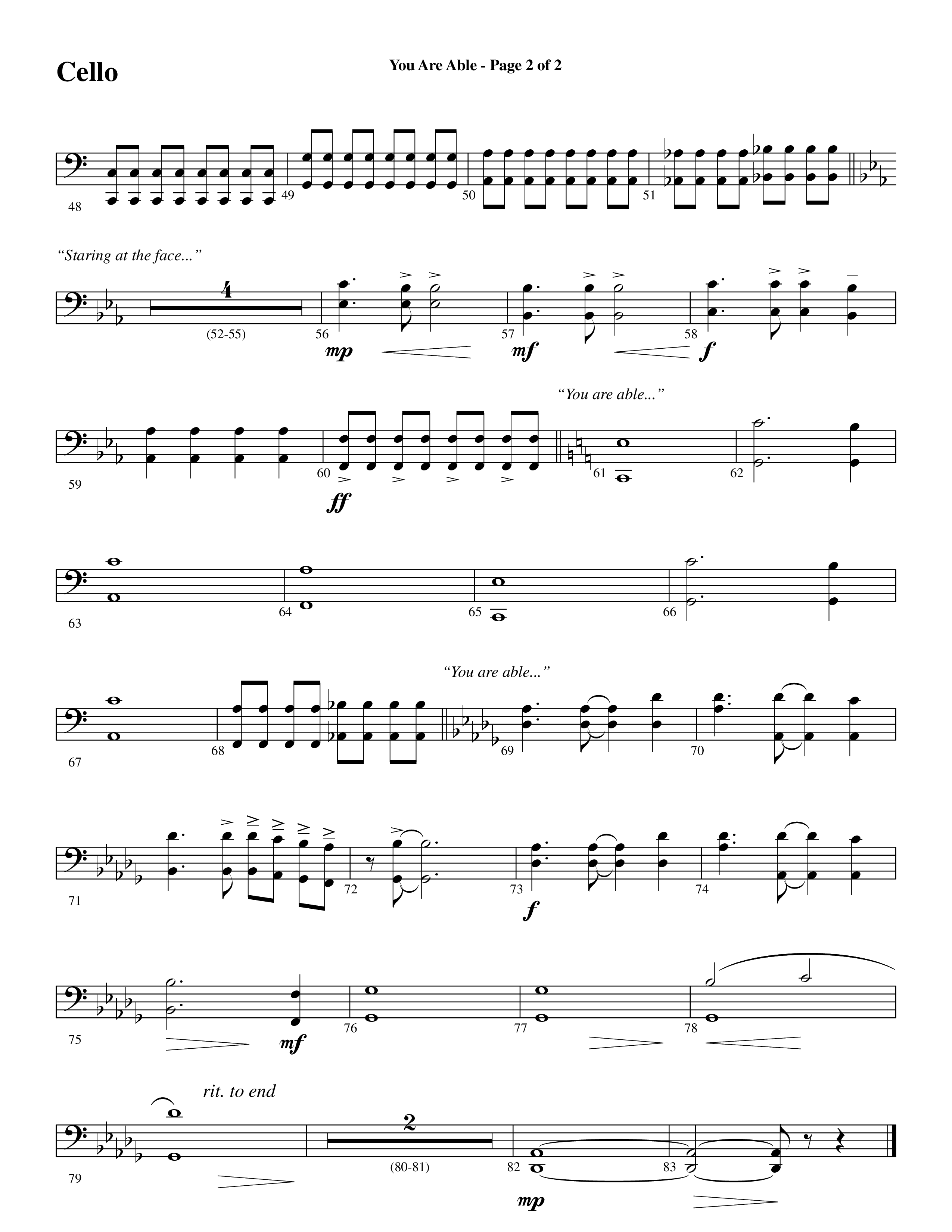 You Are Able (Choral Anthem SATB) Cello (Word Music Choral / Arr. Steve Mauldin)