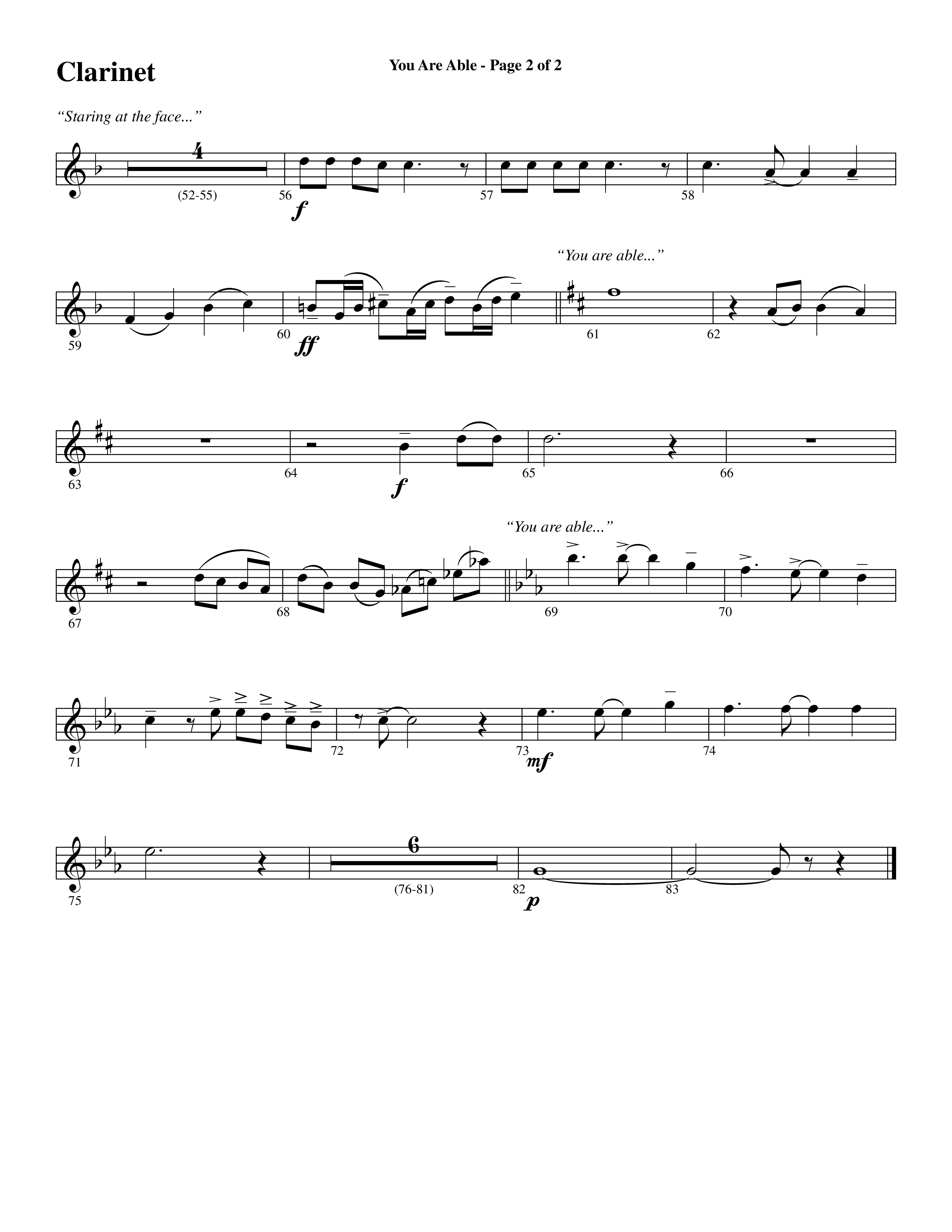 You Are Able (Choral Anthem SATB) Clarinet (Word Music Choral / Arr. Steve Mauldin)
