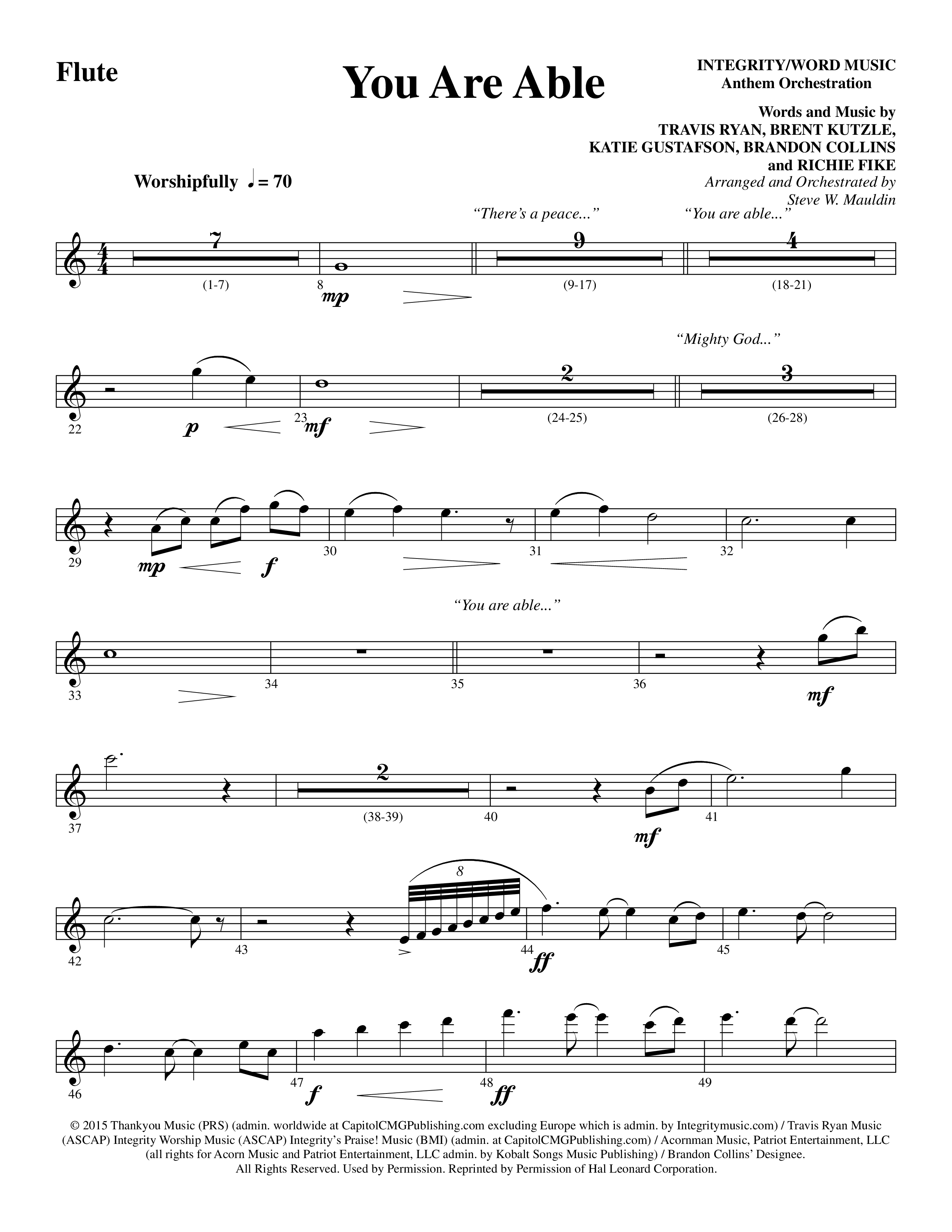 You Are Able (Choral Anthem SATB) Flute (Word Music Choral / Arr. Steve Mauldin)