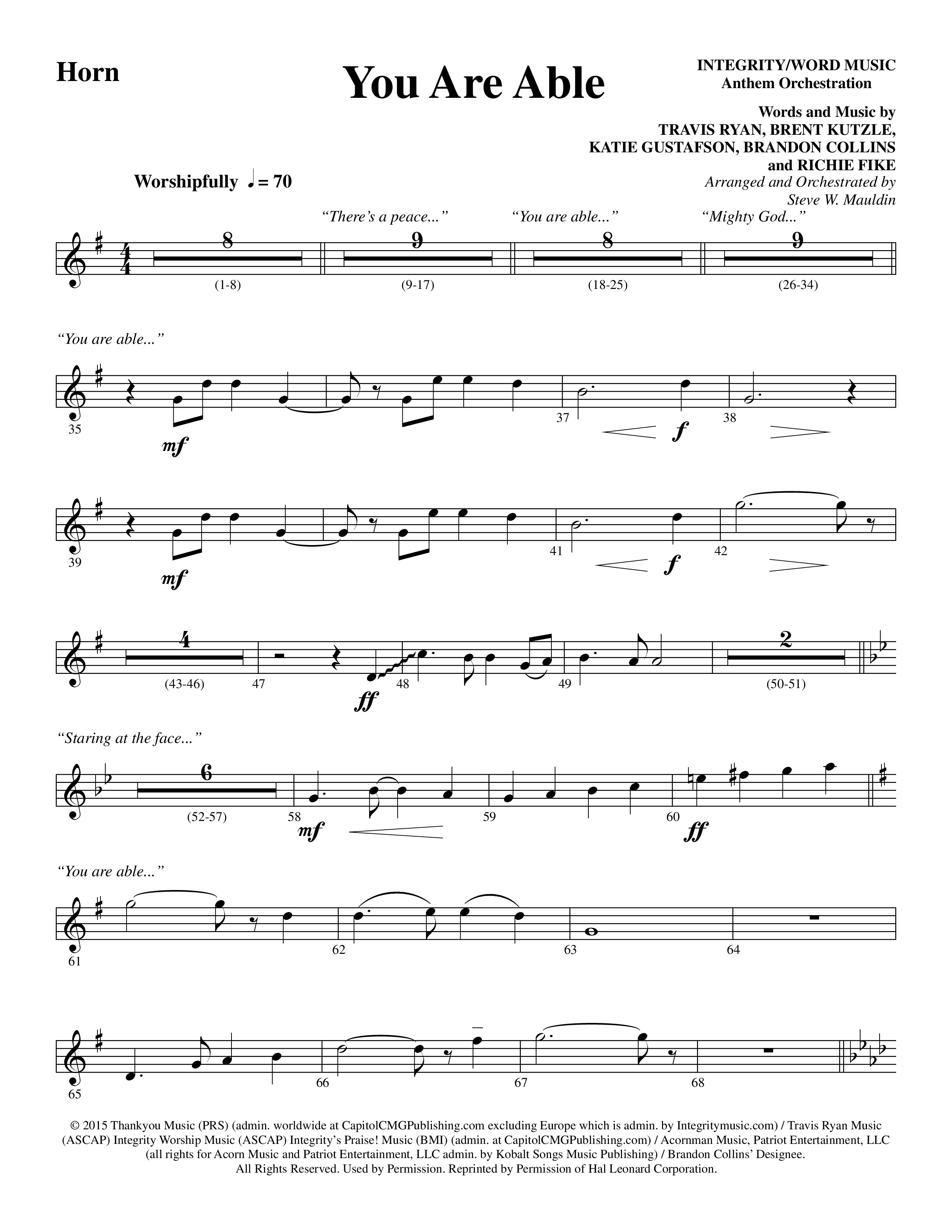 You Are Able (Choral Anthem SATB) French Horn (Word Music Choral / Arr. Steve Mauldin)