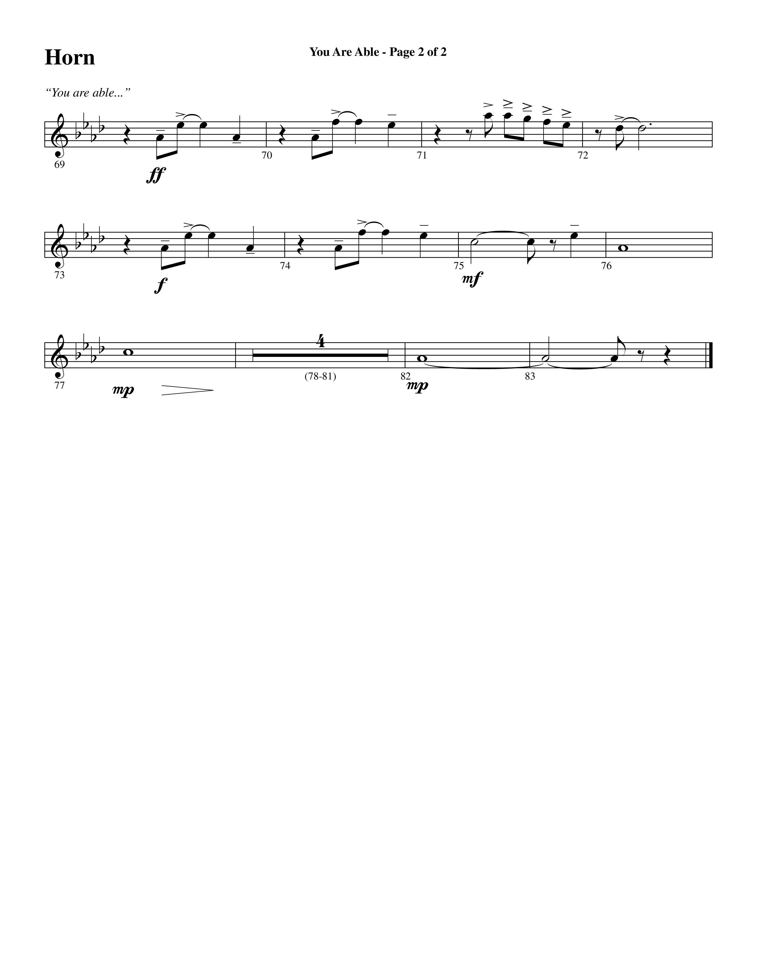 You Are Able (Choral Anthem SATB) French Horn (Word Music Choral / Arr. Steve Mauldin)