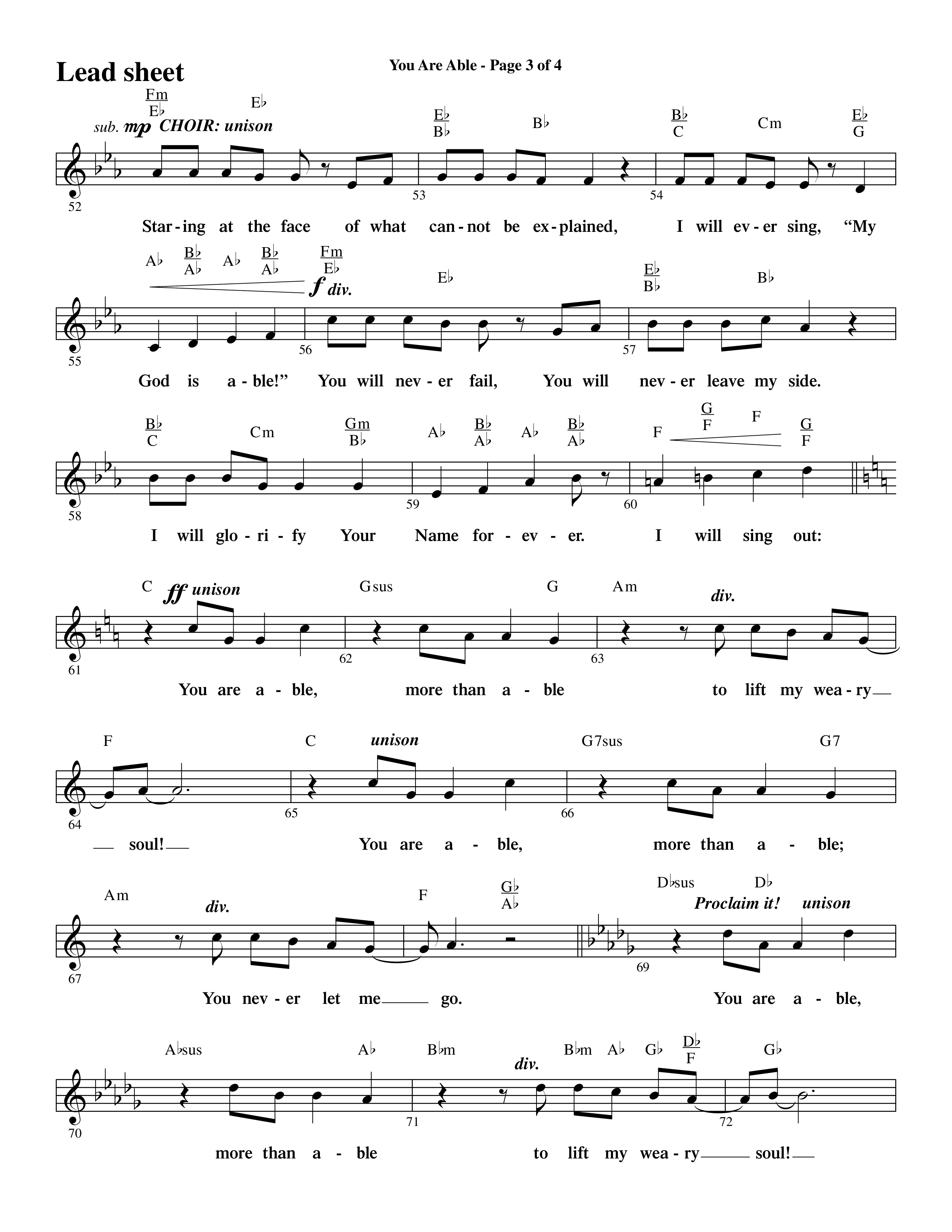 You Are Able (Choral Anthem SATB) Lead Sheet (Melody) (Word Music Choral / Arr. Steve Mauldin)