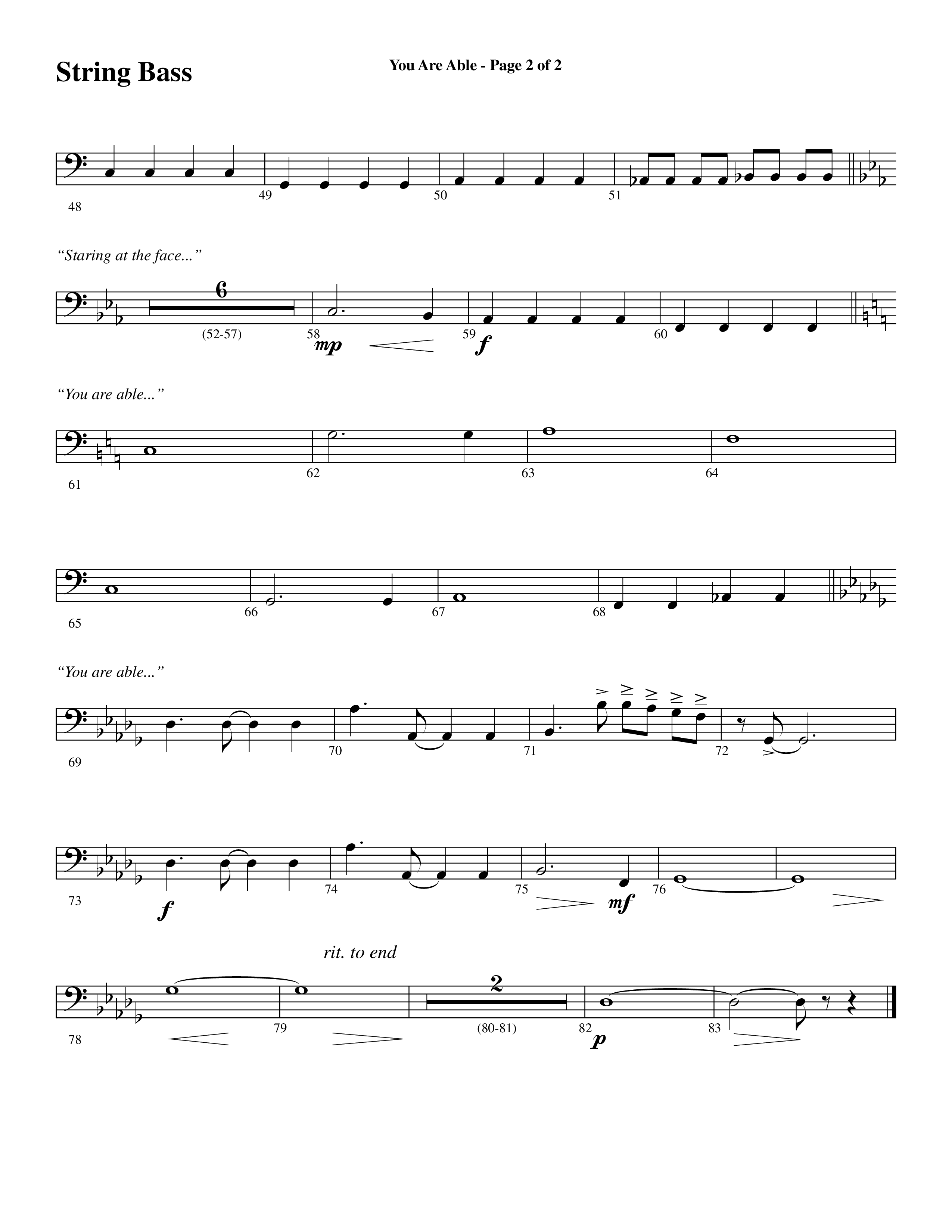 You Are Able (Choral Anthem SATB) String Bass (Word Music Choral / Arr. Steve Mauldin)