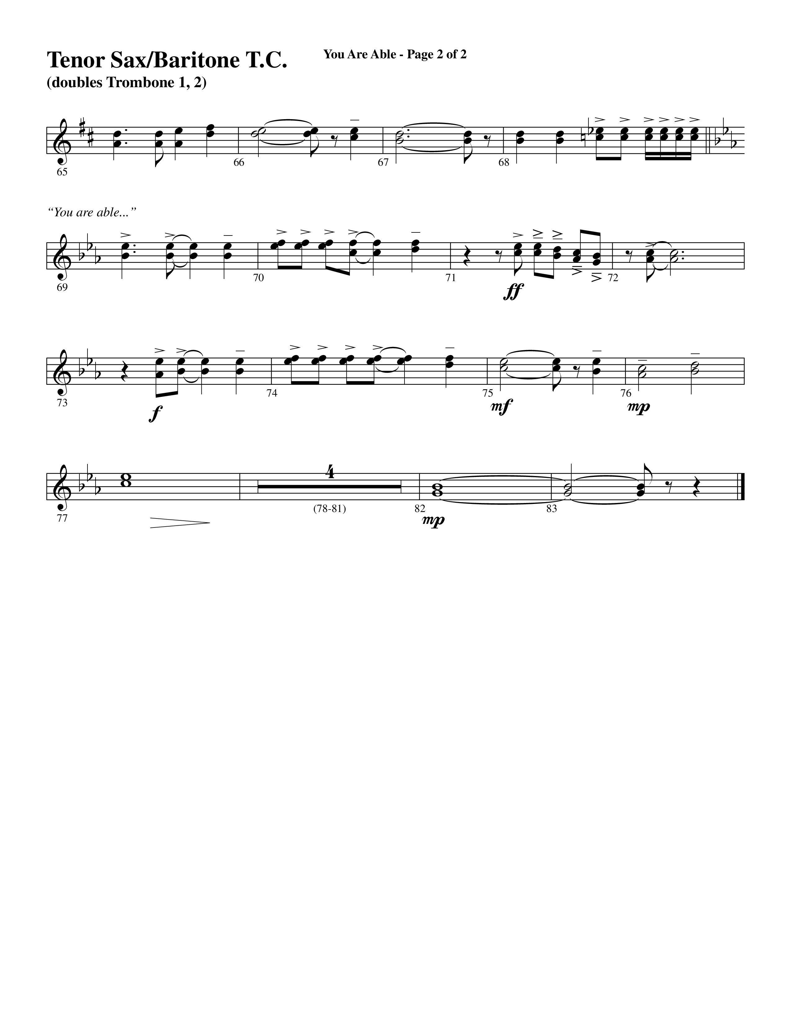 You Are Able (Choral Anthem SATB) Tenor Sax/Baritone T.C. (Word Music Choral / Arr. Steve Mauldin)