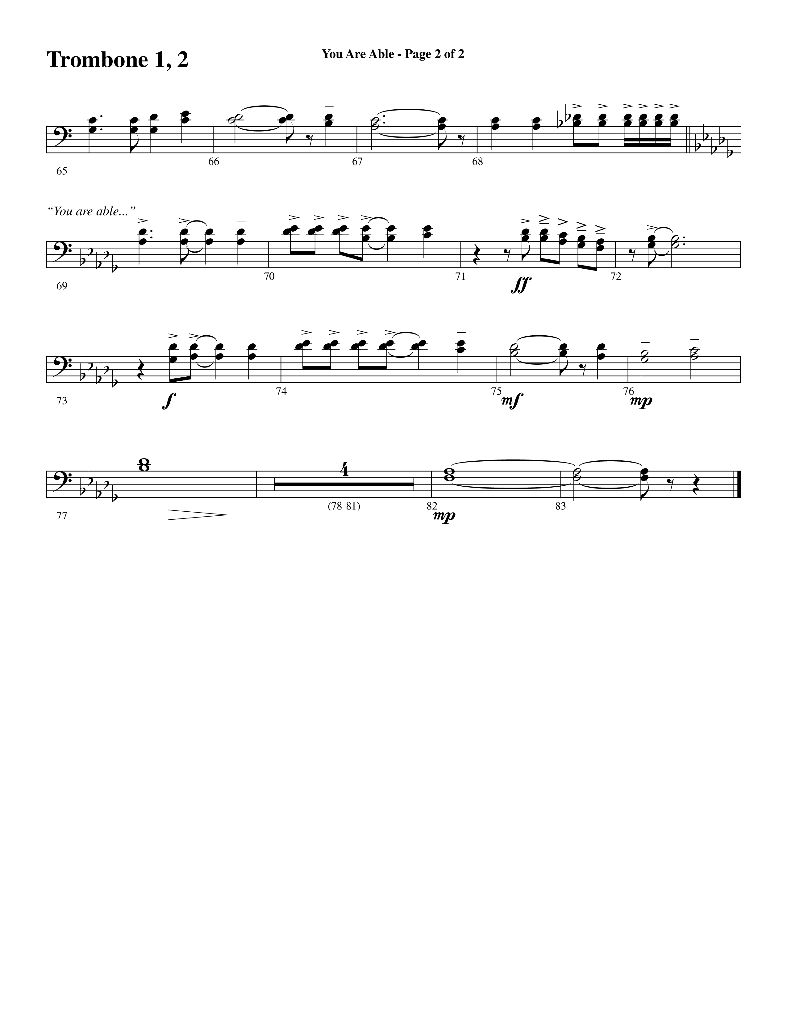 You Are Able (Choral Anthem SATB) Trombone 1/2 (Word Music Choral / Arr. Steve Mauldin)