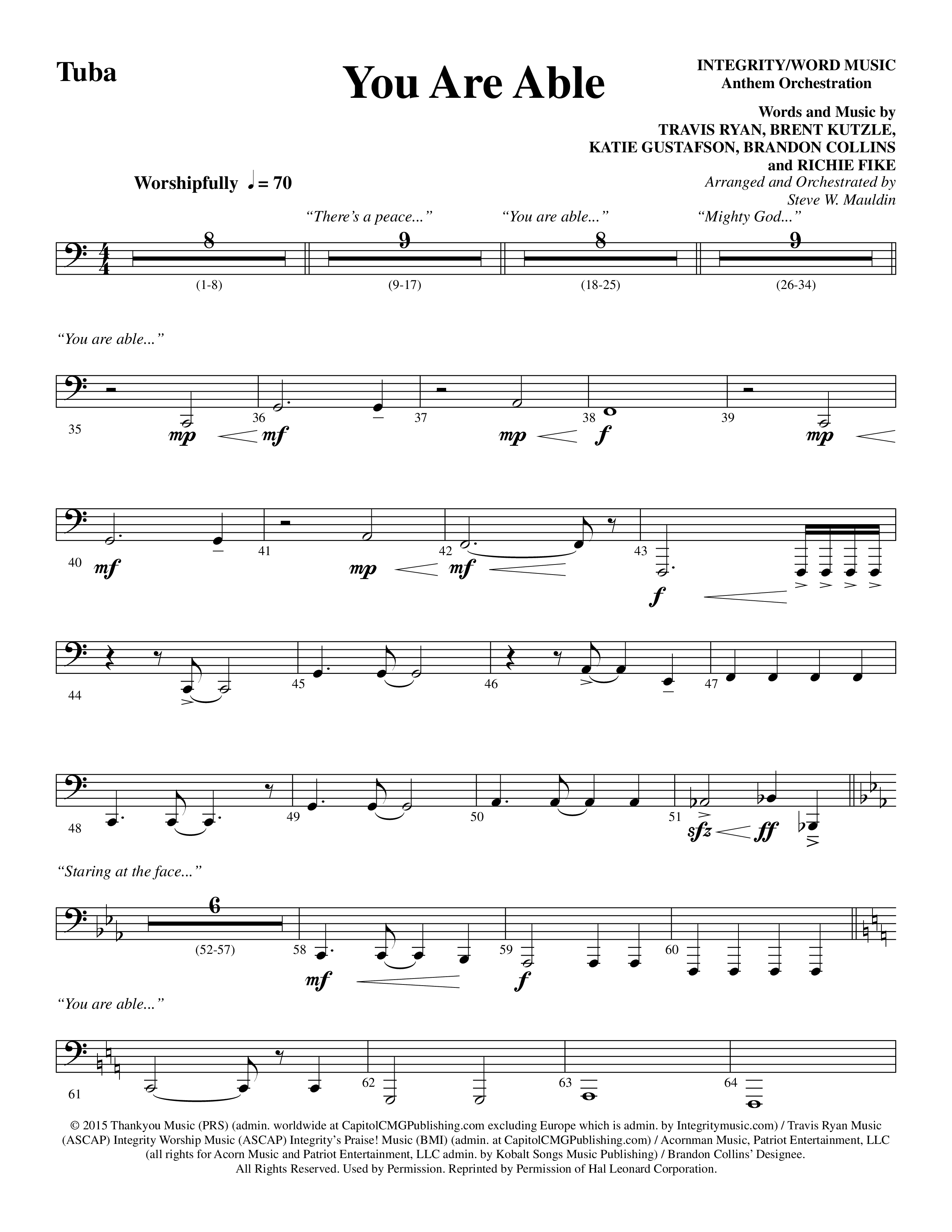 You Are Able (Choral Anthem SATB) Tuba (Word Music Choral / Arr. Steve Mauldin)