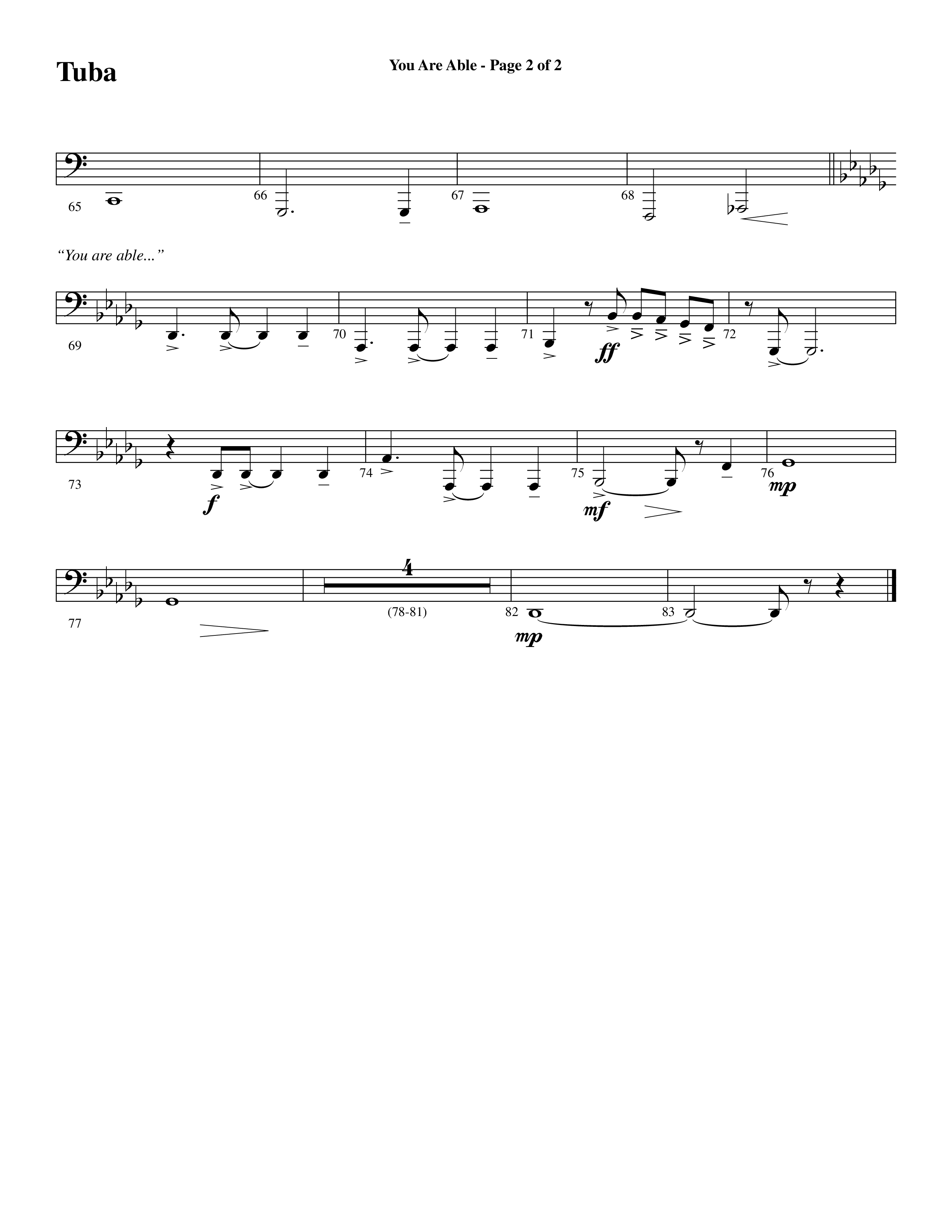 You Are Able (Choral Anthem SATB) Tuba (Word Music Choral / Arr. Steve Mauldin)