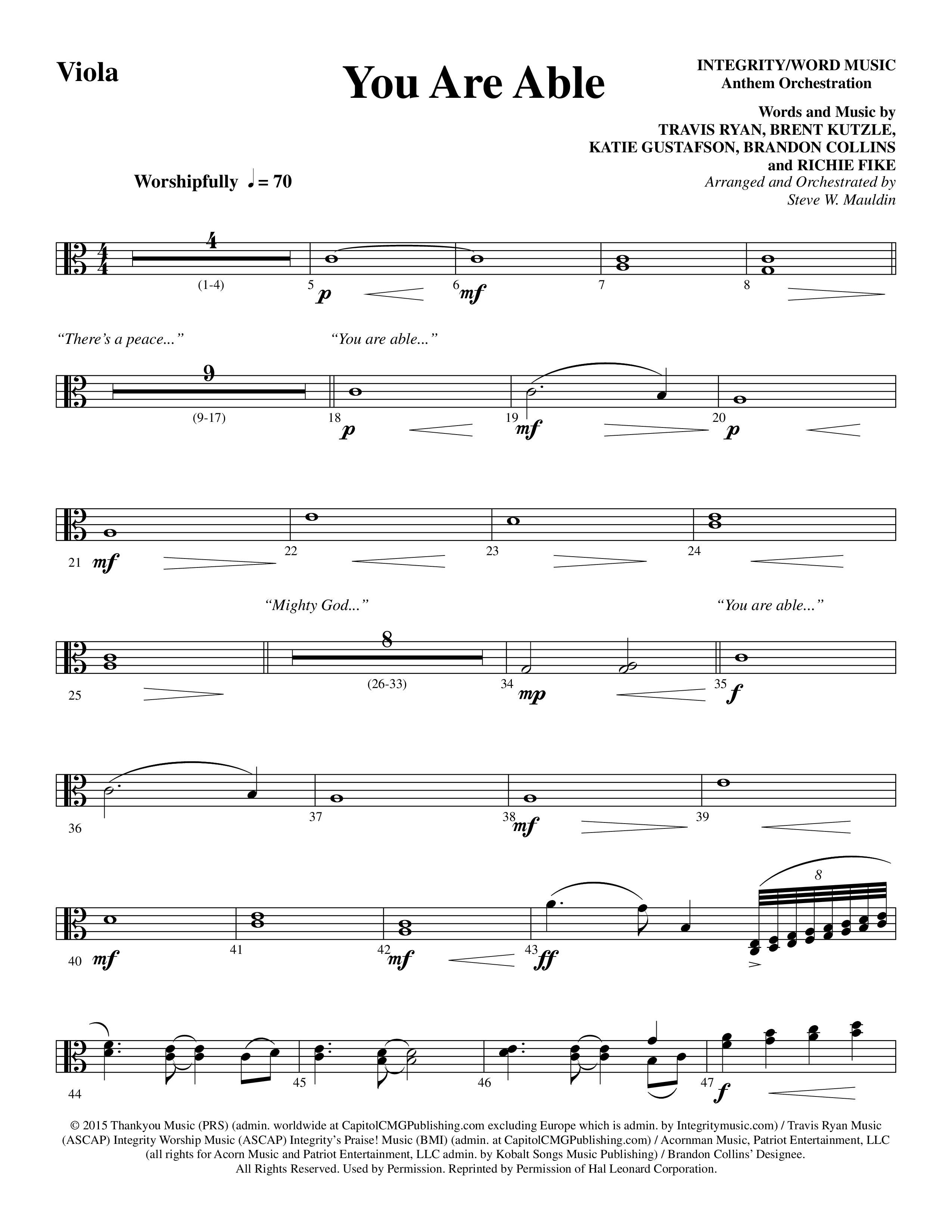 You Are Able (Choral Anthem SATB) Viola (Word Music Choral / Arr. Steve Mauldin)