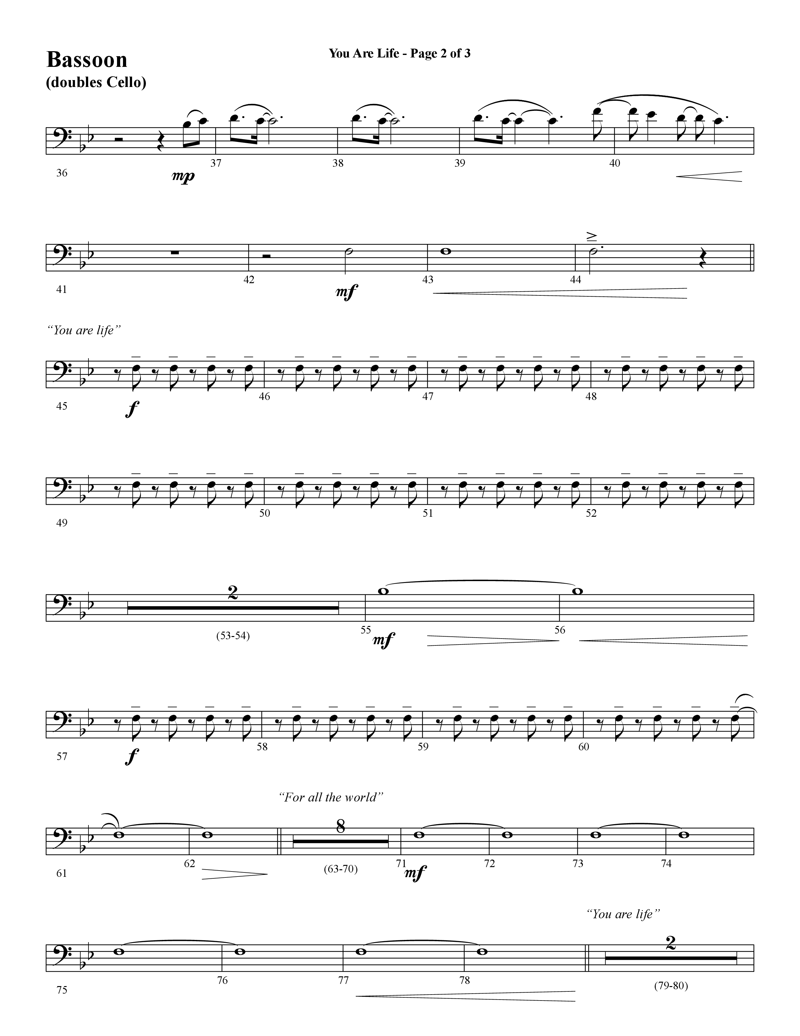 You Are Life (Choral Anthem SATB) Bassoon (Word Music Choral / Arr. Cliff Duren)