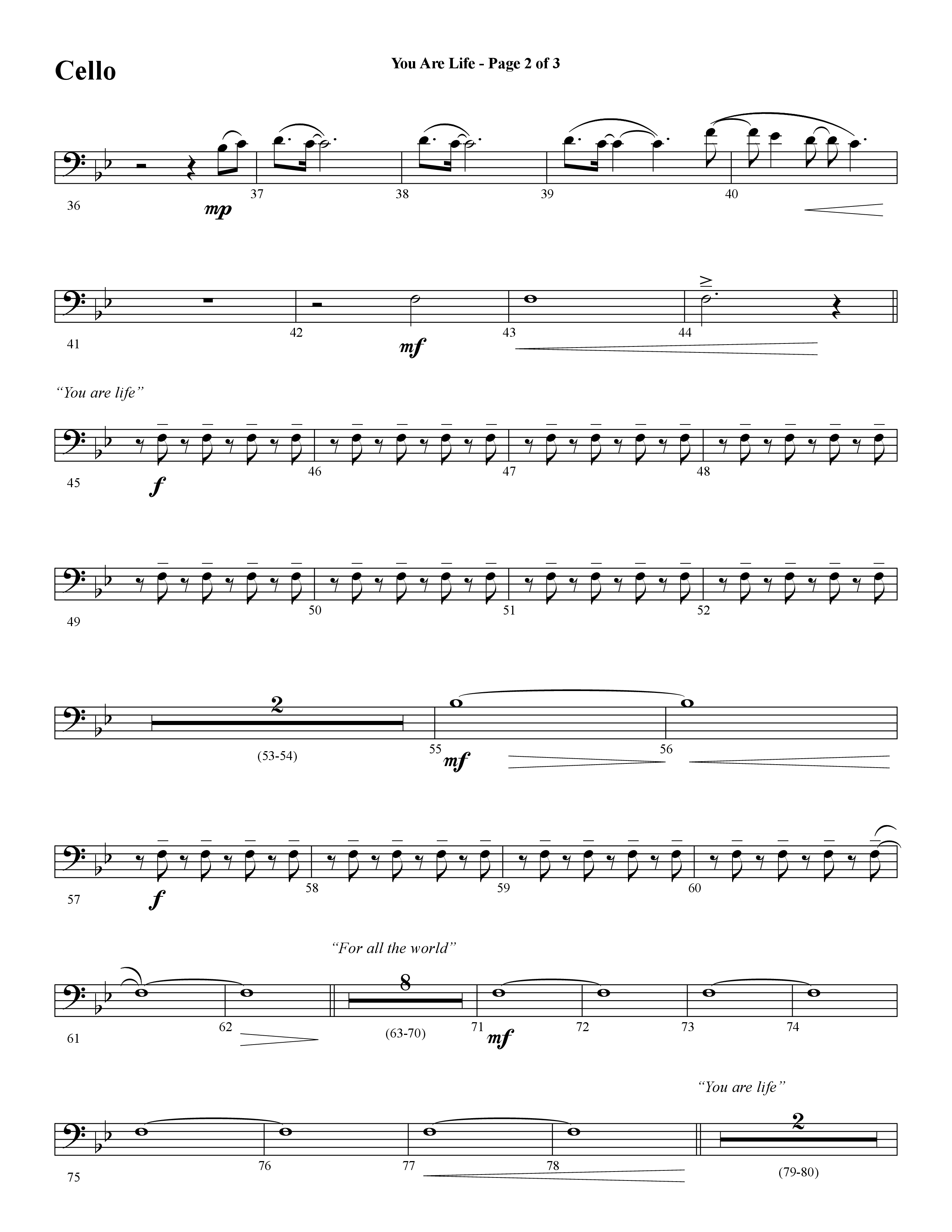 You Are Life (Choral Anthem SATB) Cello (Word Music Choral / Arr. Cliff Duren)