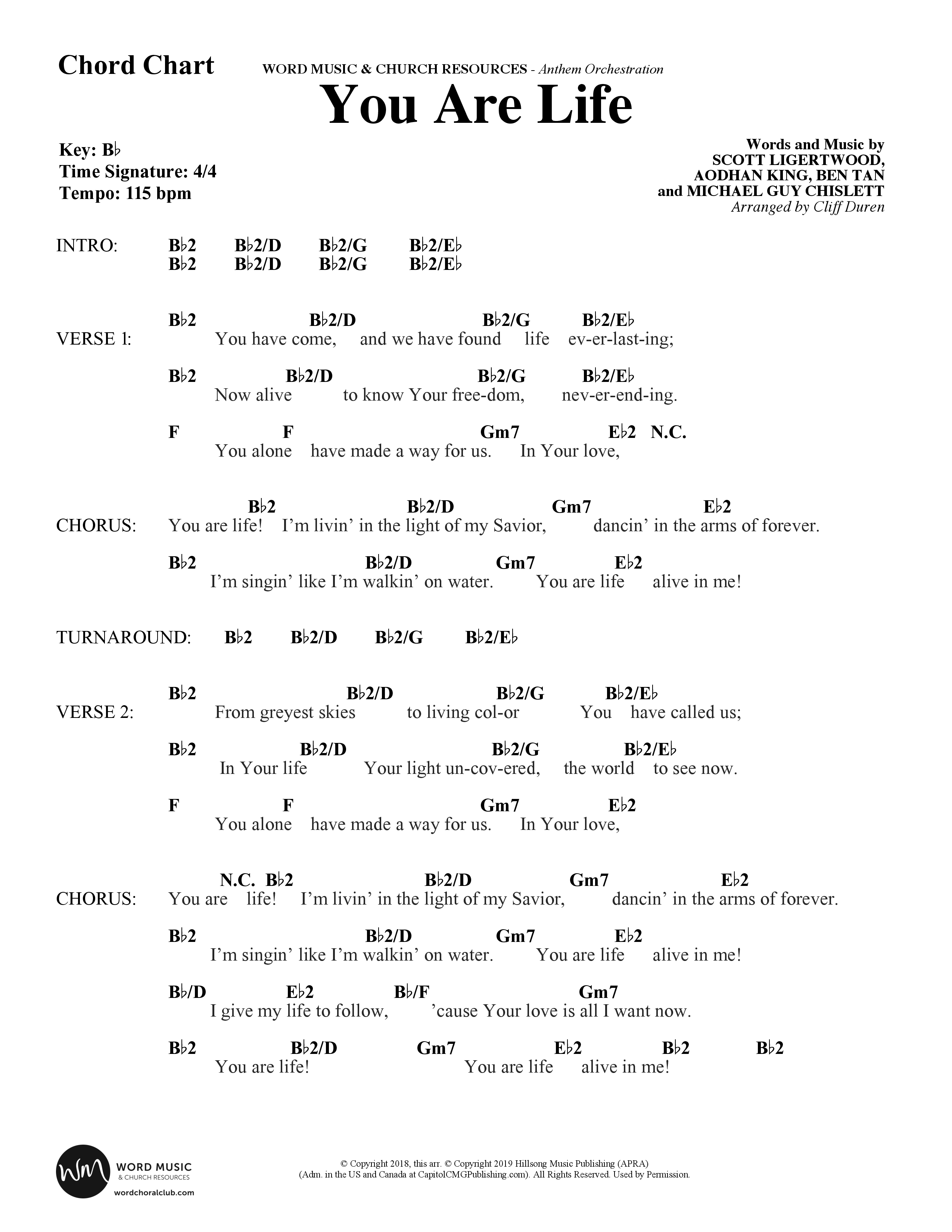 You Are Life (Choral Anthem SATB) Chord Chart (Word Music Choral / Arr. Cliff Duren)