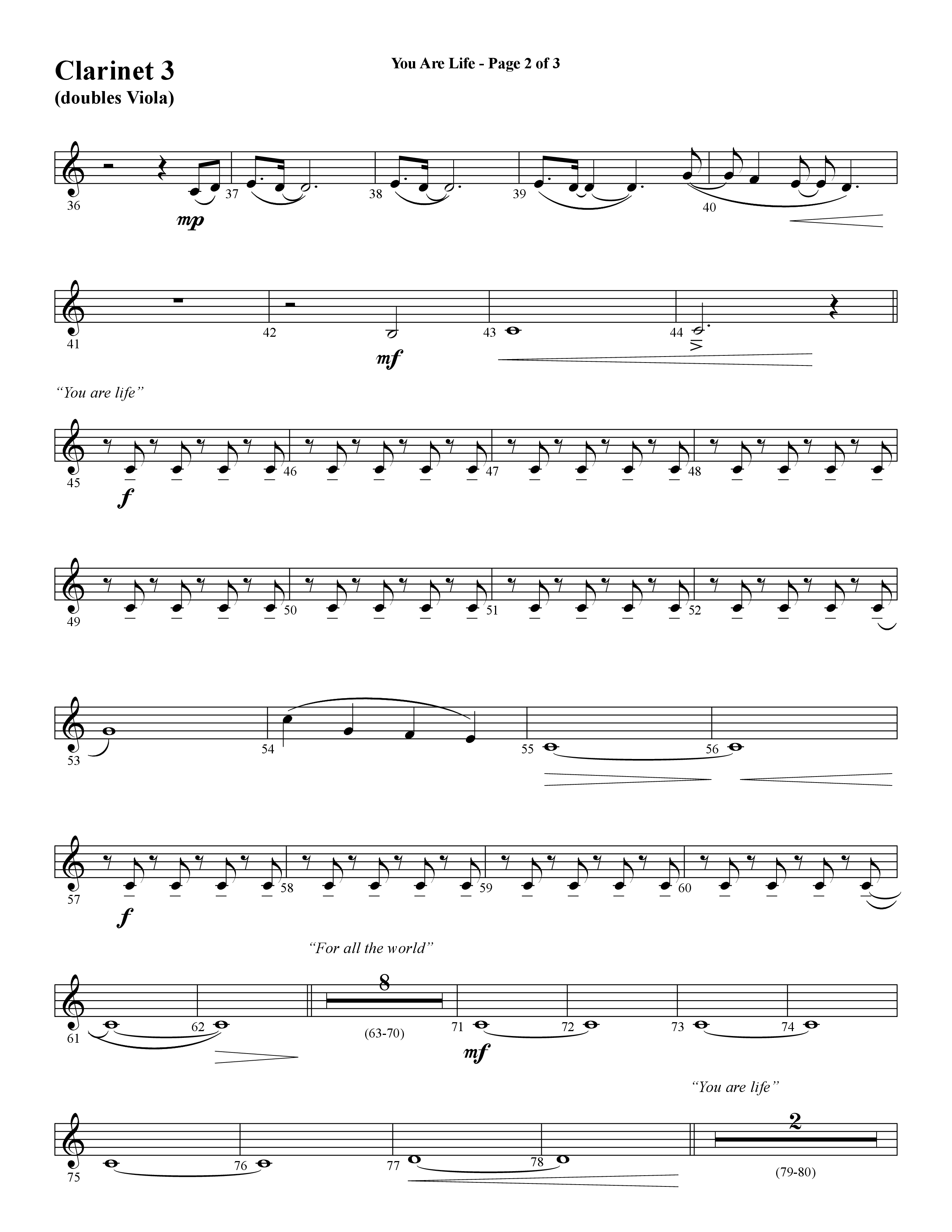 You Are Life (Choral Anthem SATB) Clarinet 3 (Word Music Choral / Arr. Cliff Duren)