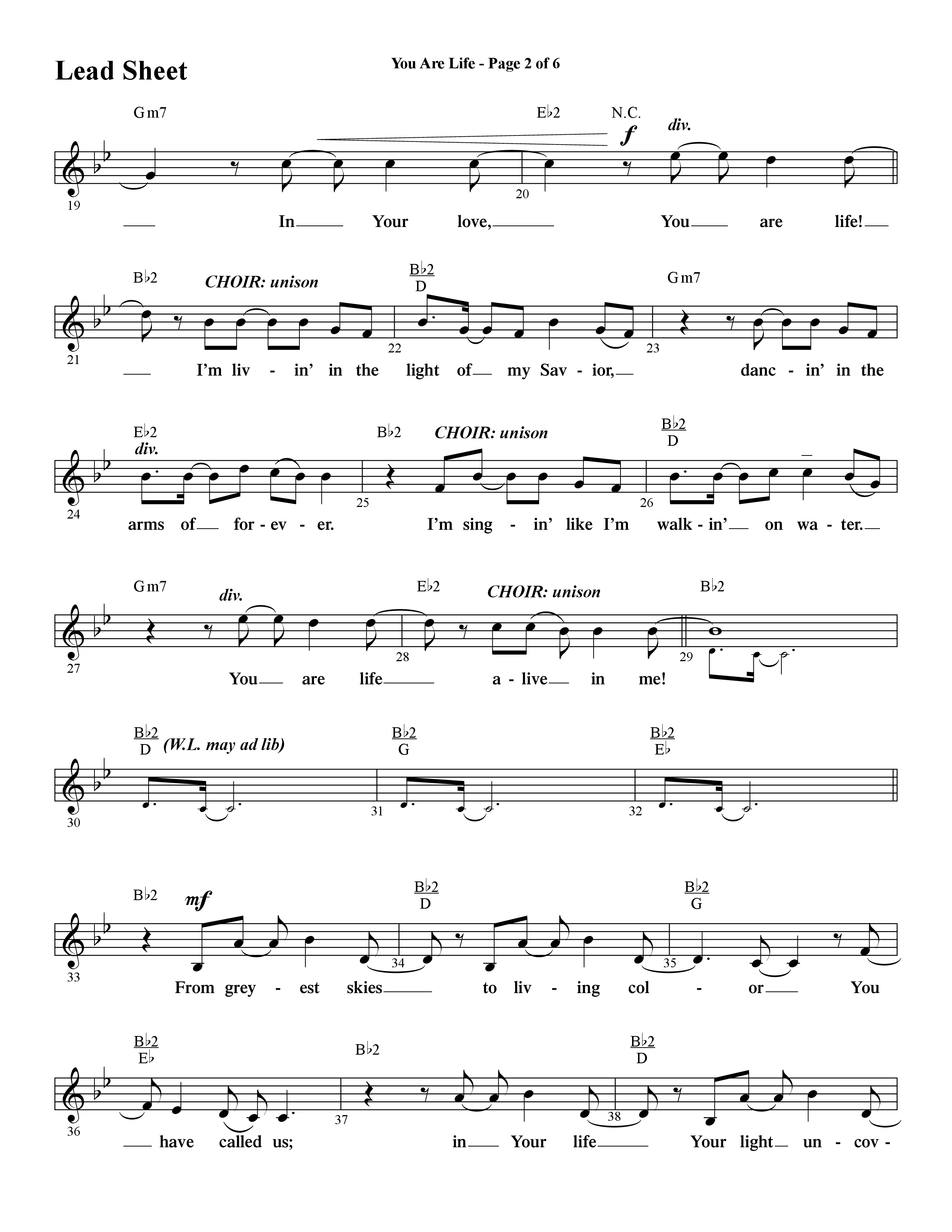You Are Life (Choral Anthem SATB) Lead Sheet (Melody) (Word Music Choral / Arr. Cliff Duren)