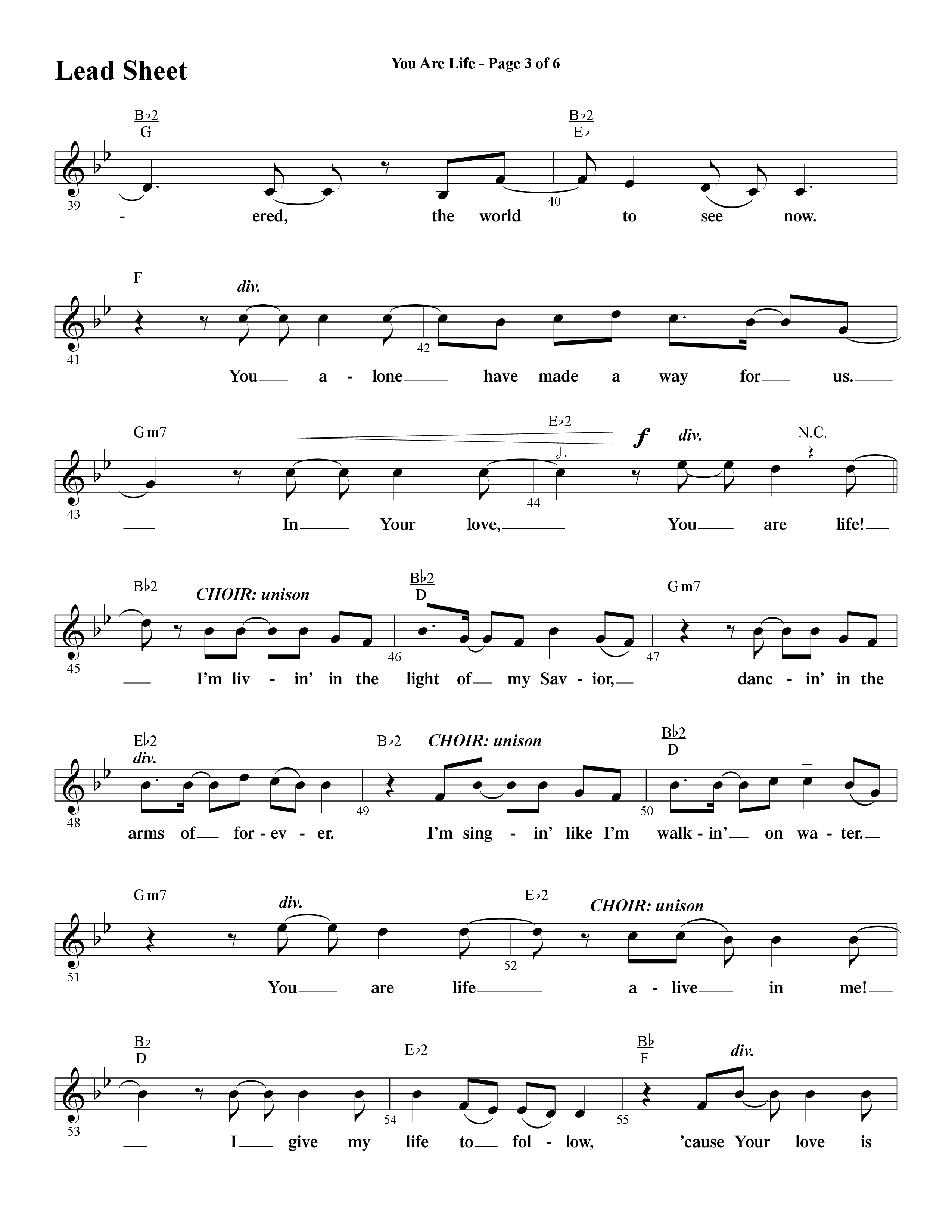 You Are Life (Choral Anthem SATB) Lead Sheet (Melody) (Word Music Choral / Arr. Cliff Duren)