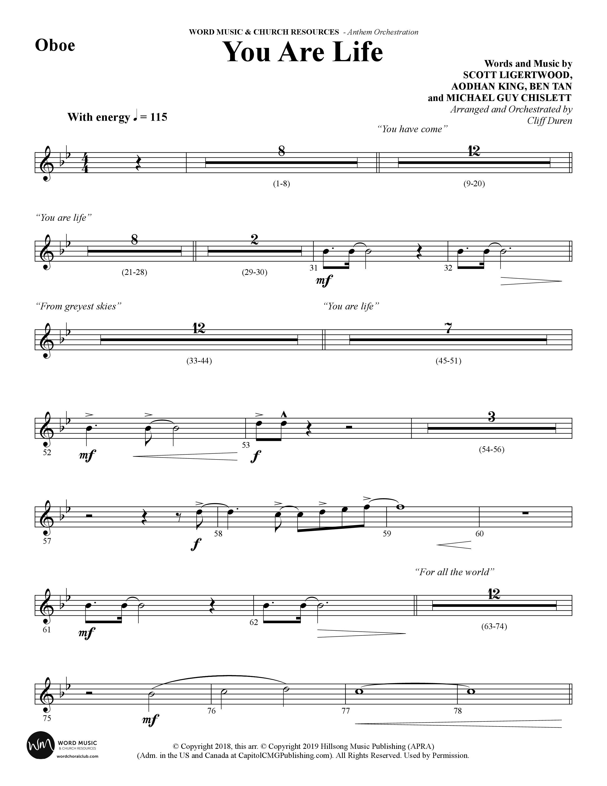 You Are Life (Choral Anthem SATB) Oboe (Word Music Choral / Arr. Cliff Duren)