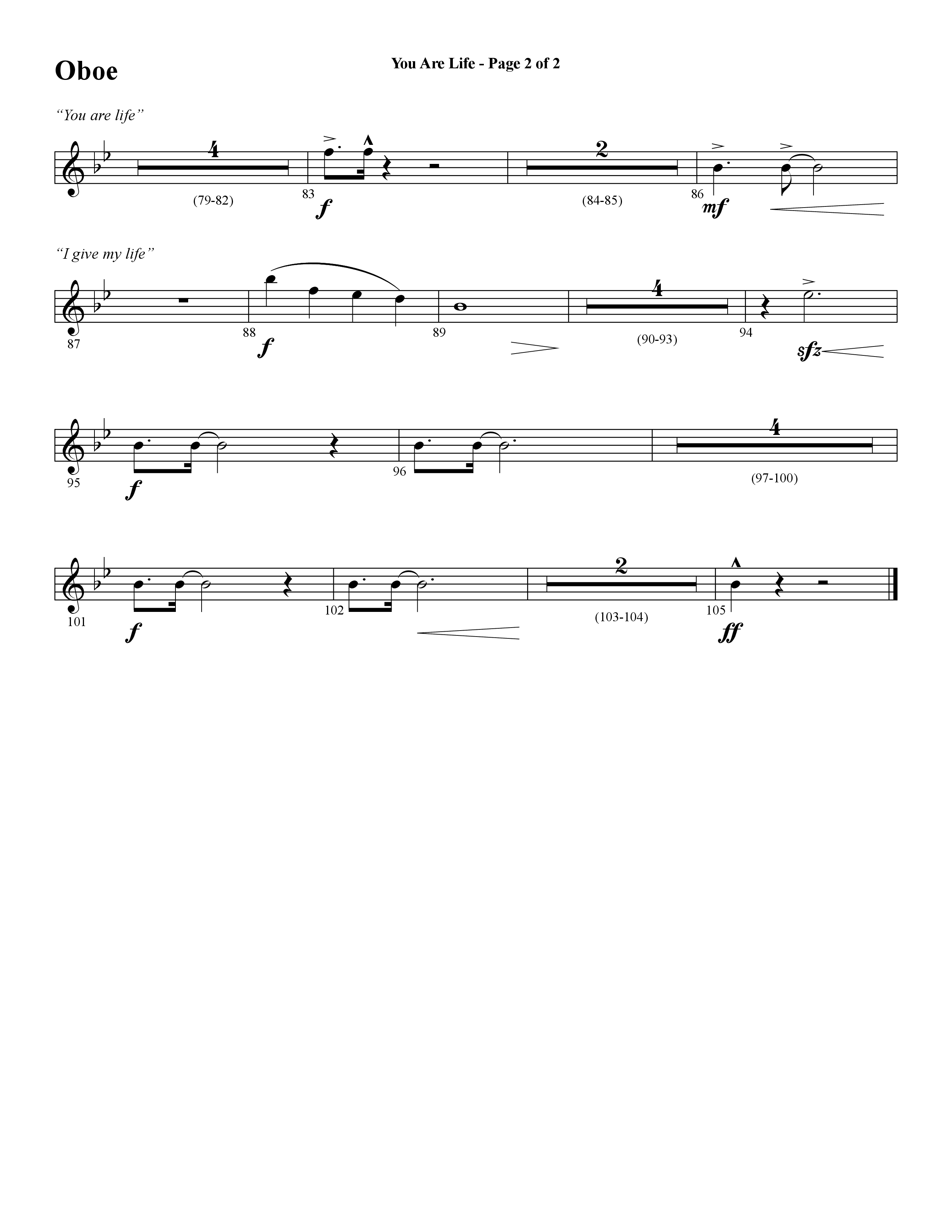 You Are Life (Choral Anthem SATB) Oboe (Word Music Choral / Arr. Cliff Duren)