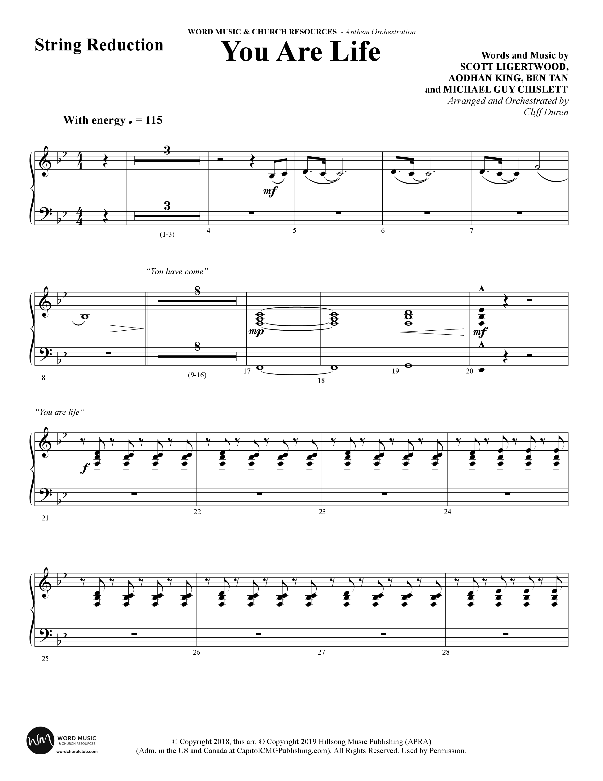 You Are Life (Choral Anthem SATB) String Reduction (Word Music Choral / Arr. Cliff Duren)