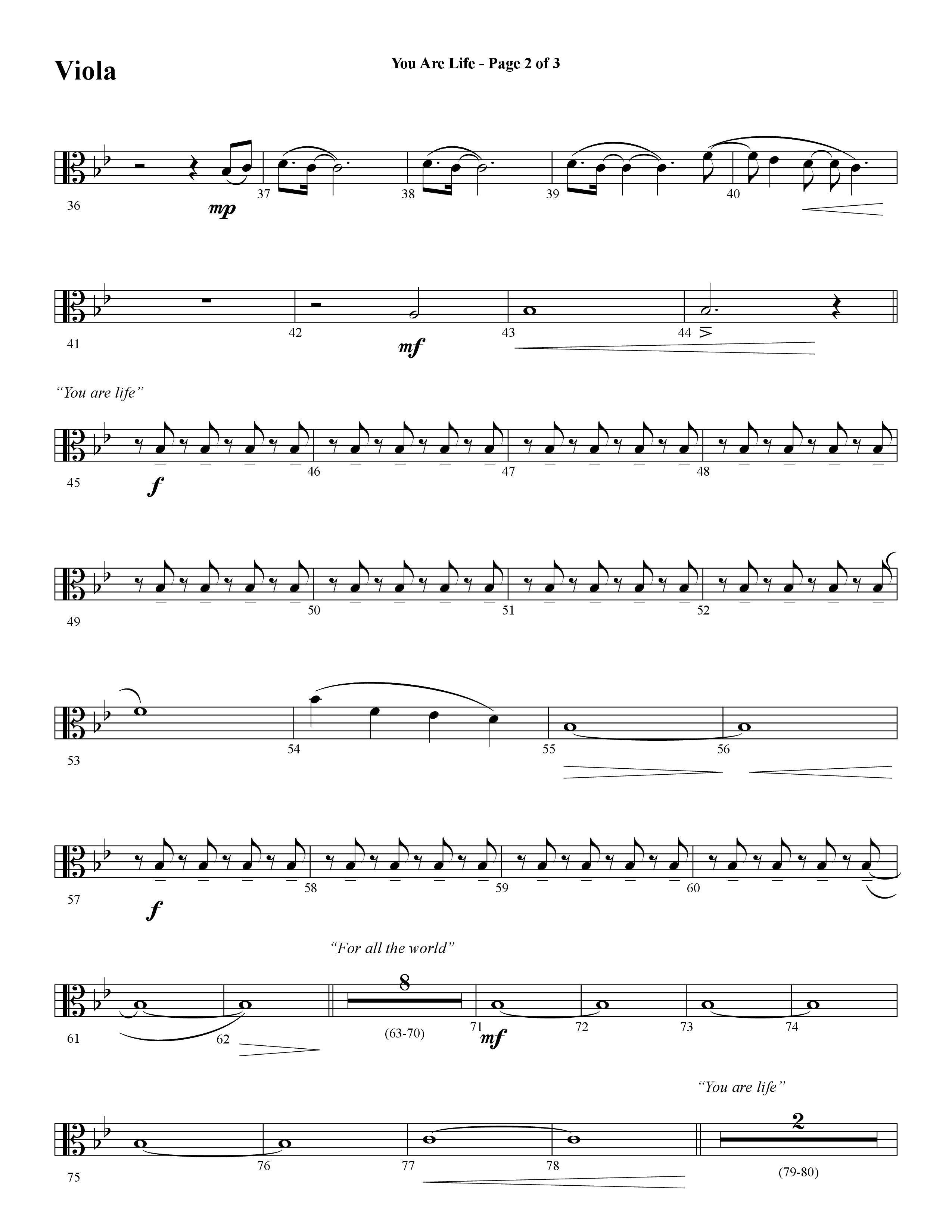 You Are Life (Choral Anthem SATB) Viola (Word Music Choral / Arr. Cliff Duren)