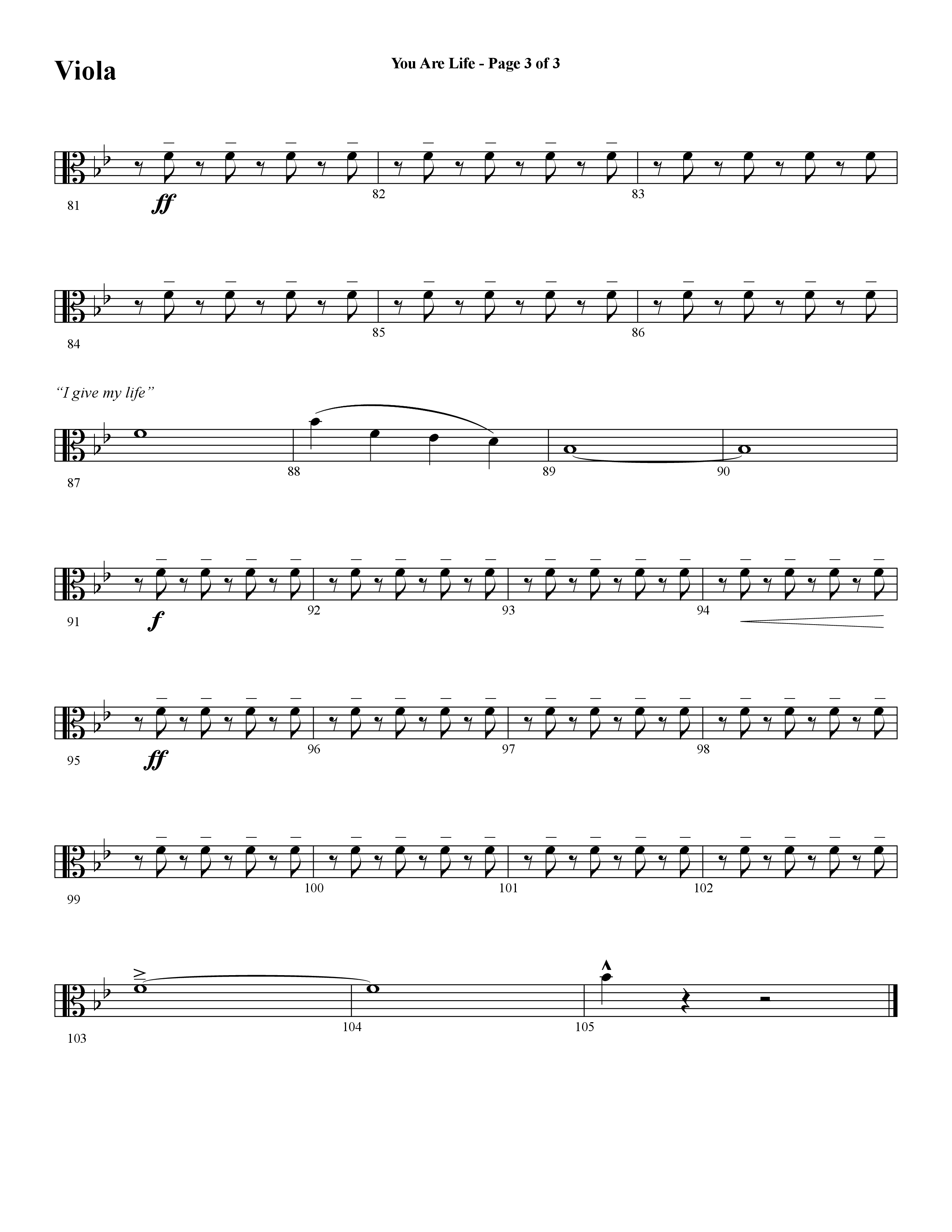 You Are Life (Choral Anthem SATB) Viola (Word Music Choral / Arr. Cliff Duren)