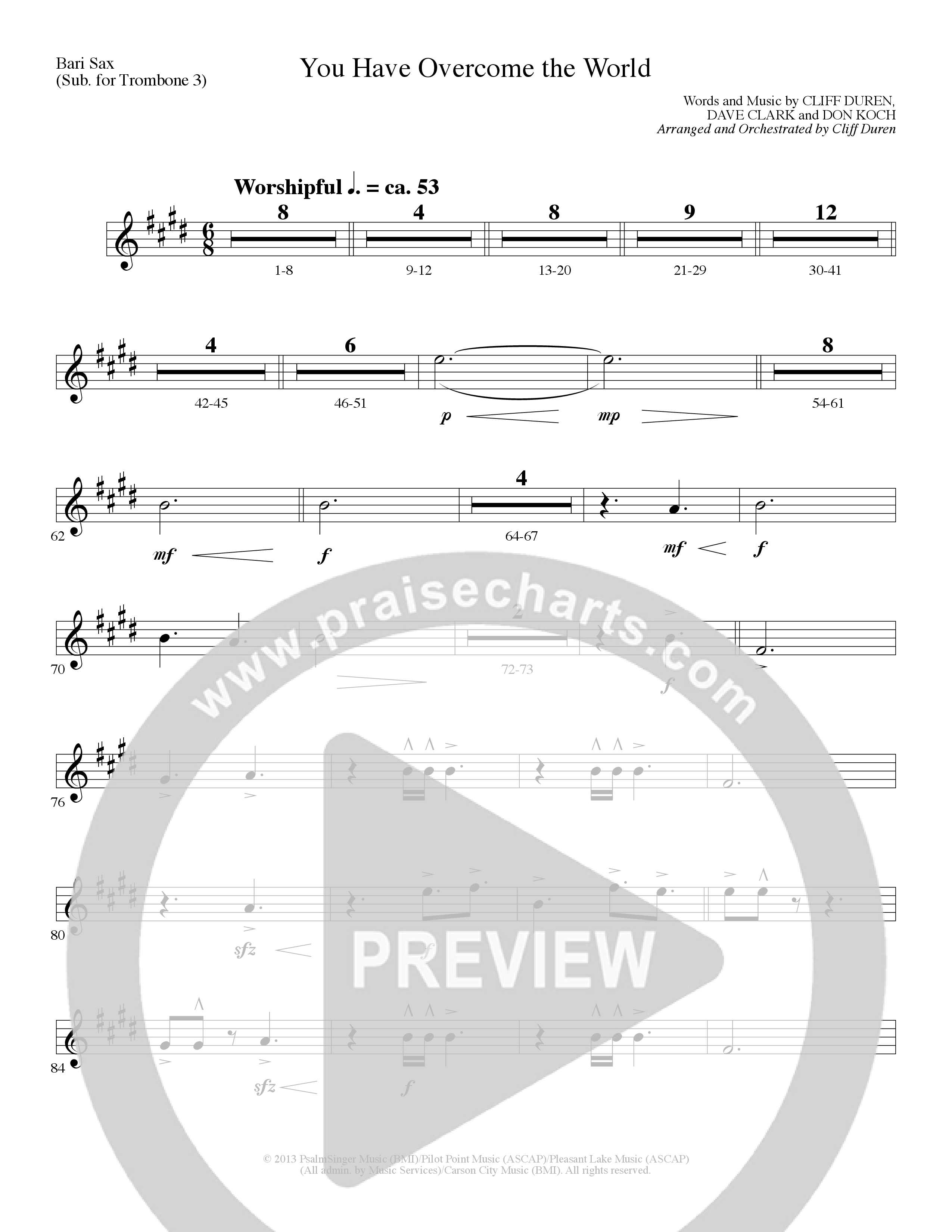 You Have Overcome The World (Choral Anthem SATB) Bari Sax (Lillenas Choral / Arr. Cliff Duren)