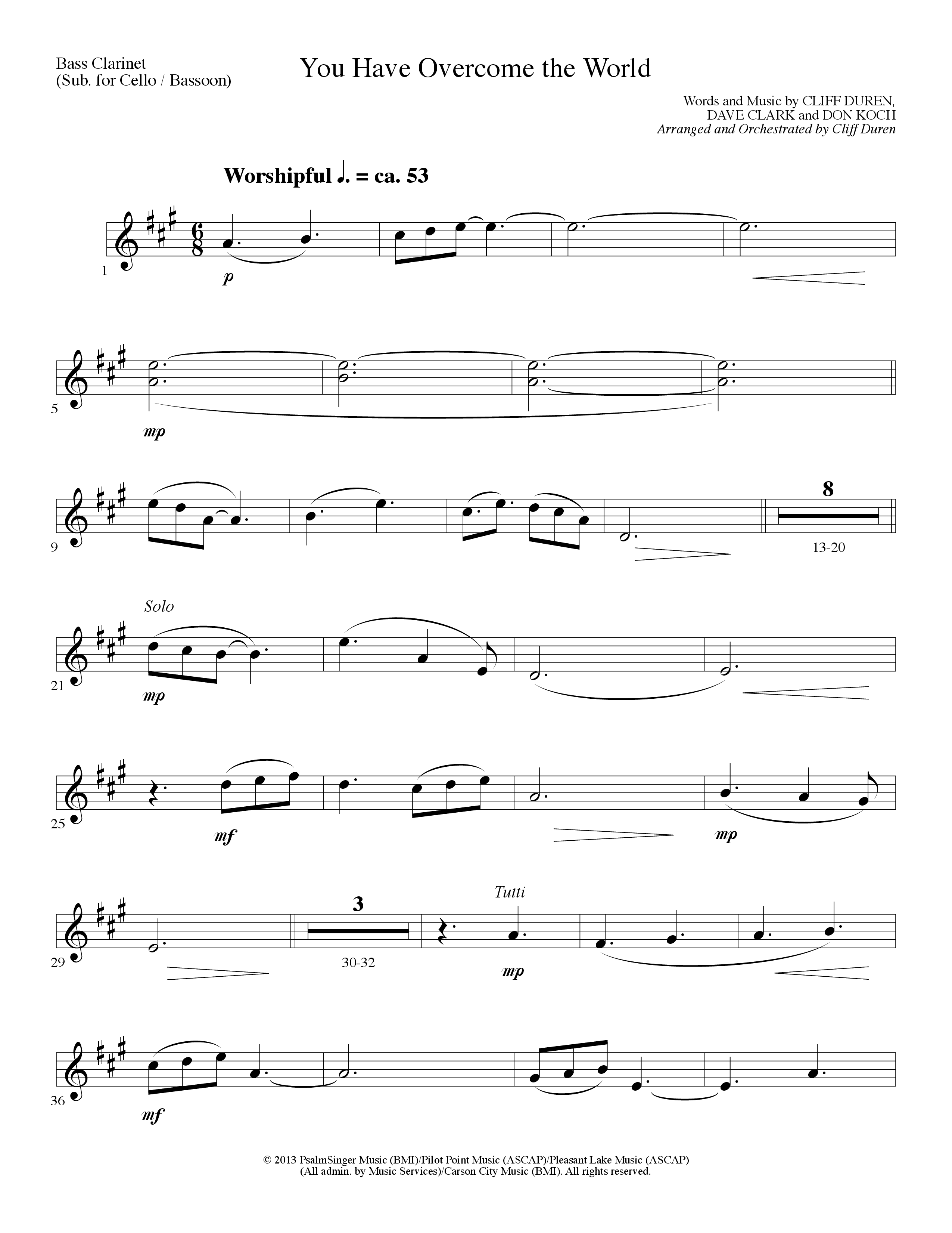 You Have Overcome The World (Choral Anthem SATB) Bass Clarinet (Lillenas Choral / Arr. Cliff Duren)