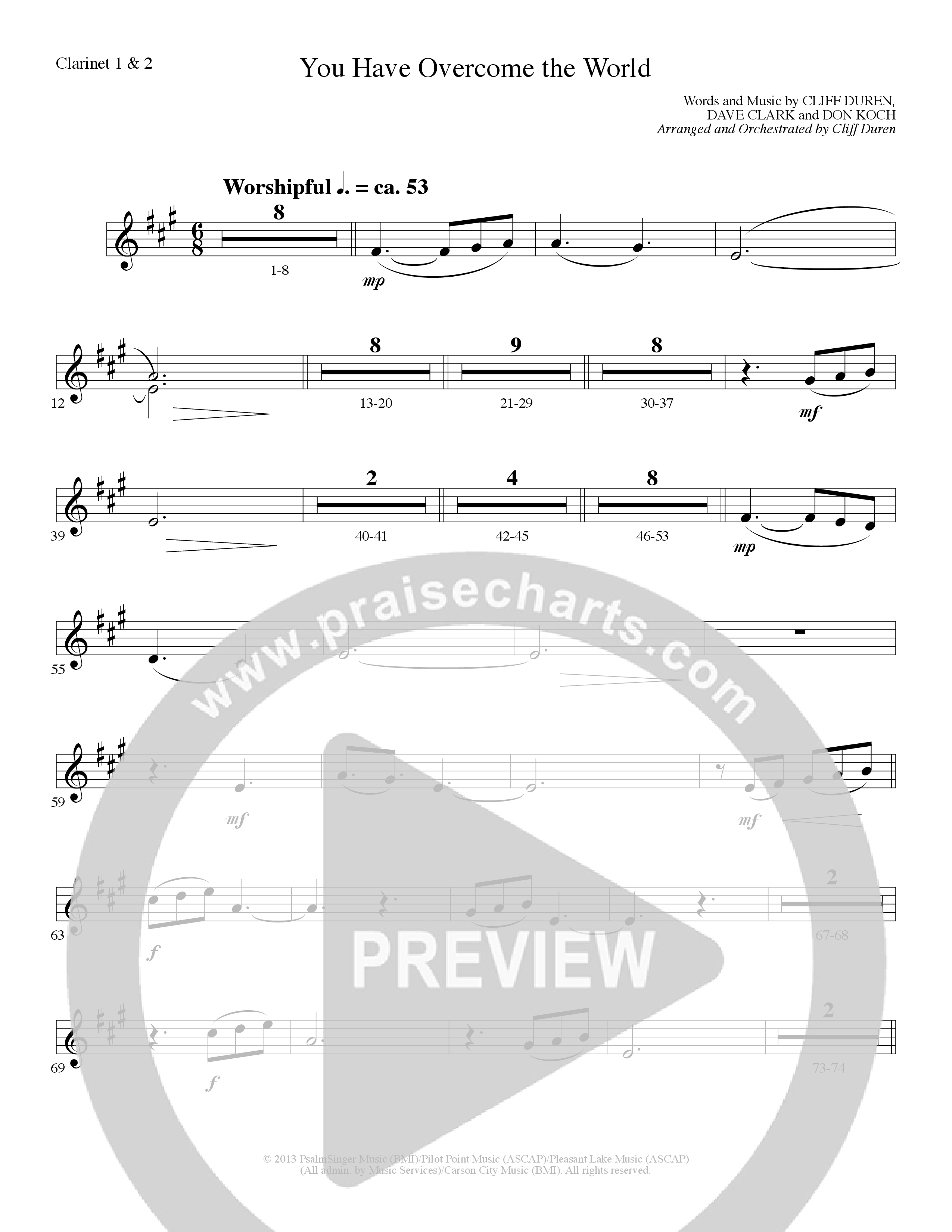 You Have Overcome The World (Choral Anthem SATB) Clarinet 1/2 (Lillenas Choral / Arr. Cliff Duren)