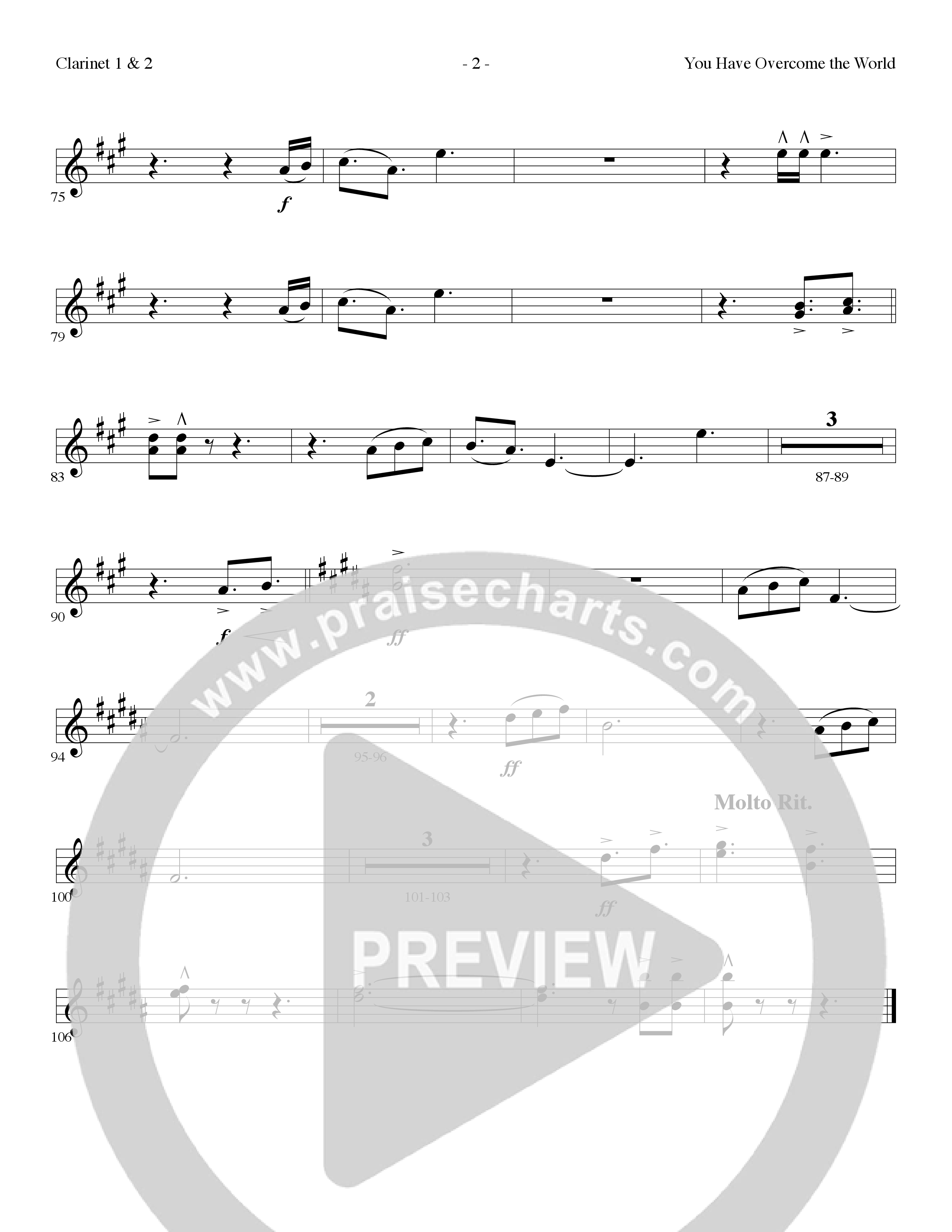 You Have Overcome The World (Choral Anthem SATB) Clarinet 1/2 (Lillenas Choral / Arr. Cliff Duren)