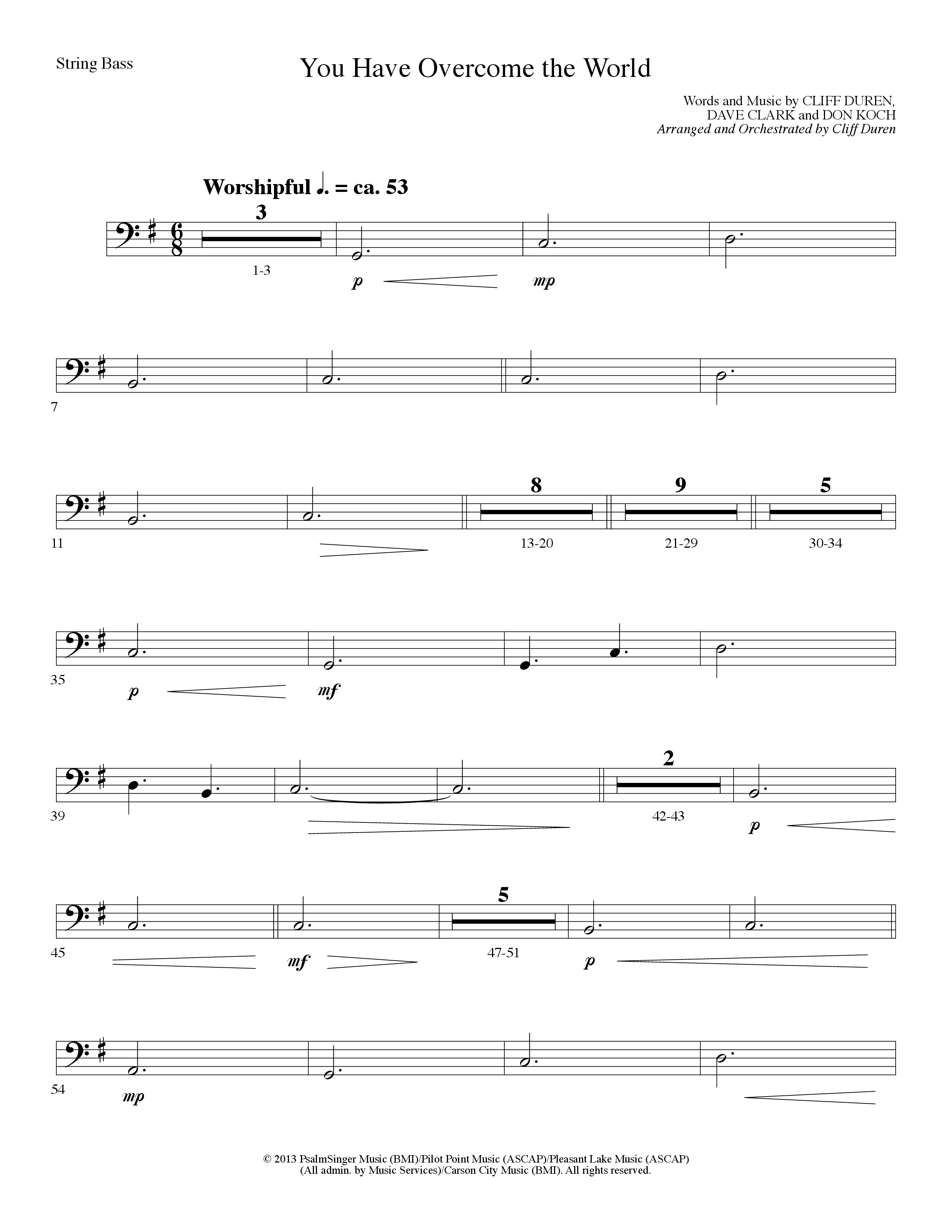 You Have Overcome The World (Choral Anthem SATB) Double Bass (Lillenas Choral / Arr. Cliff Duren)