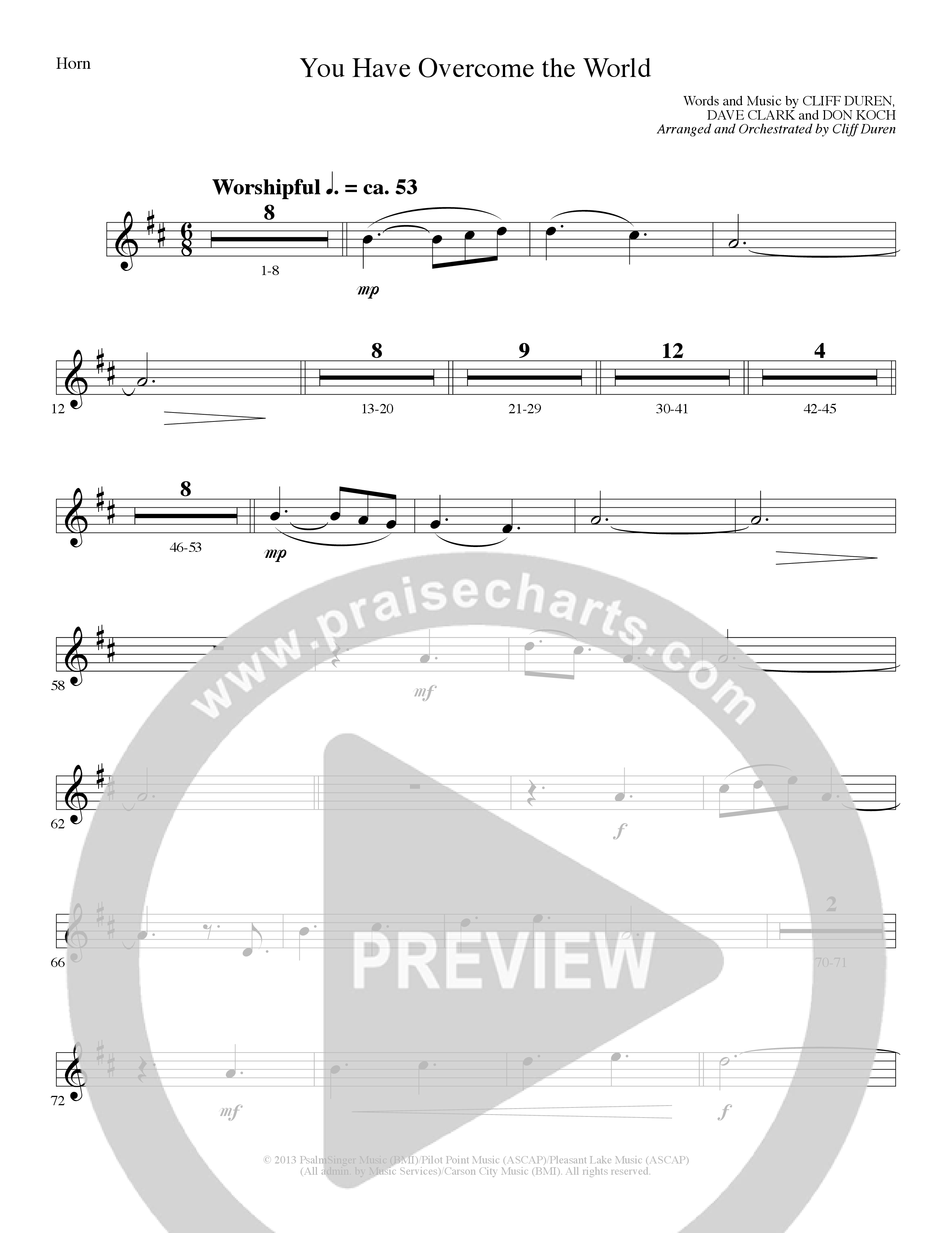 You Have Overcome The World (Choral Anthem SATB) French Horn (Lillenas Choral / Arr. Cliff Duren)