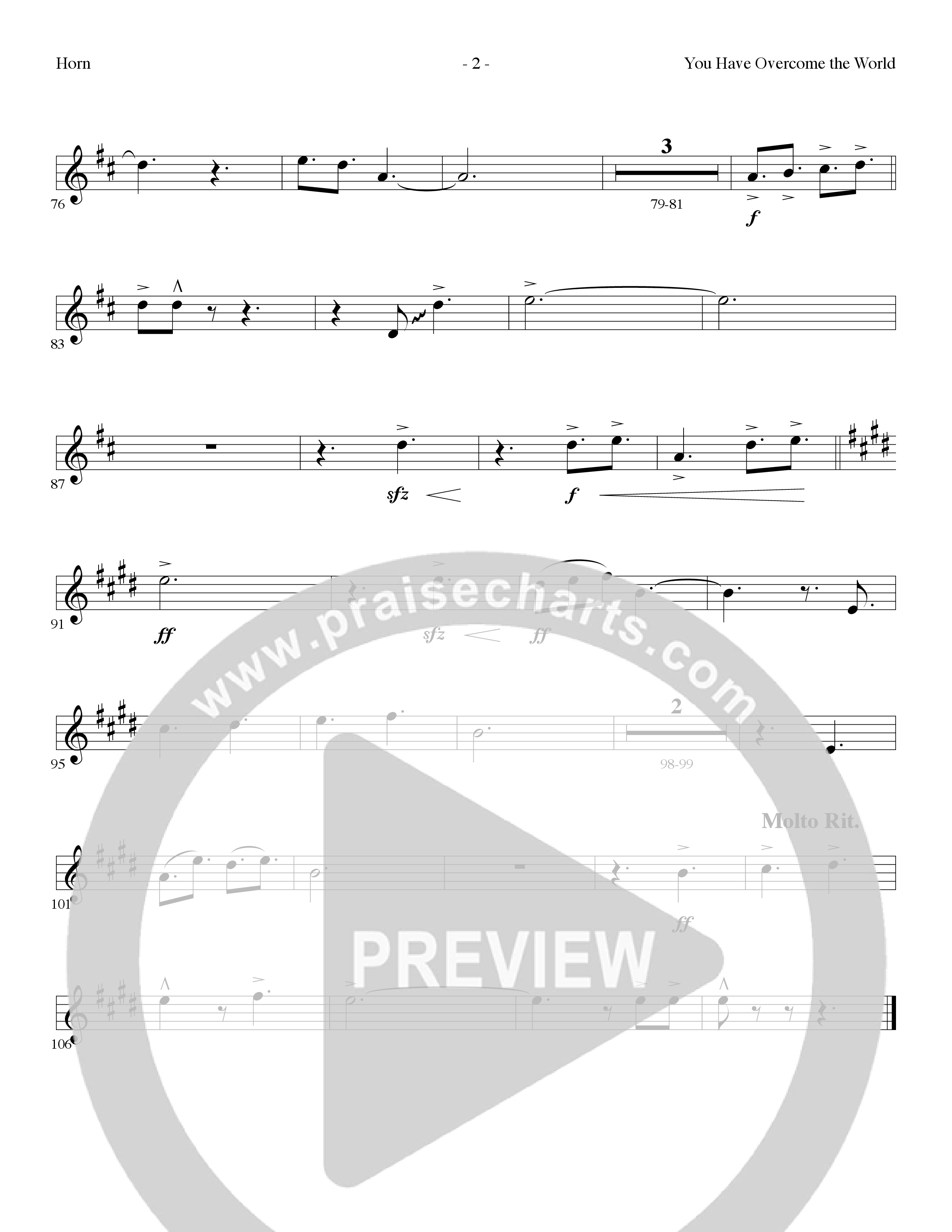 You Have Overcome The World (Choral Anthem SATB) French Horn (Lillenas Choral / Arr. Cliff Duren)