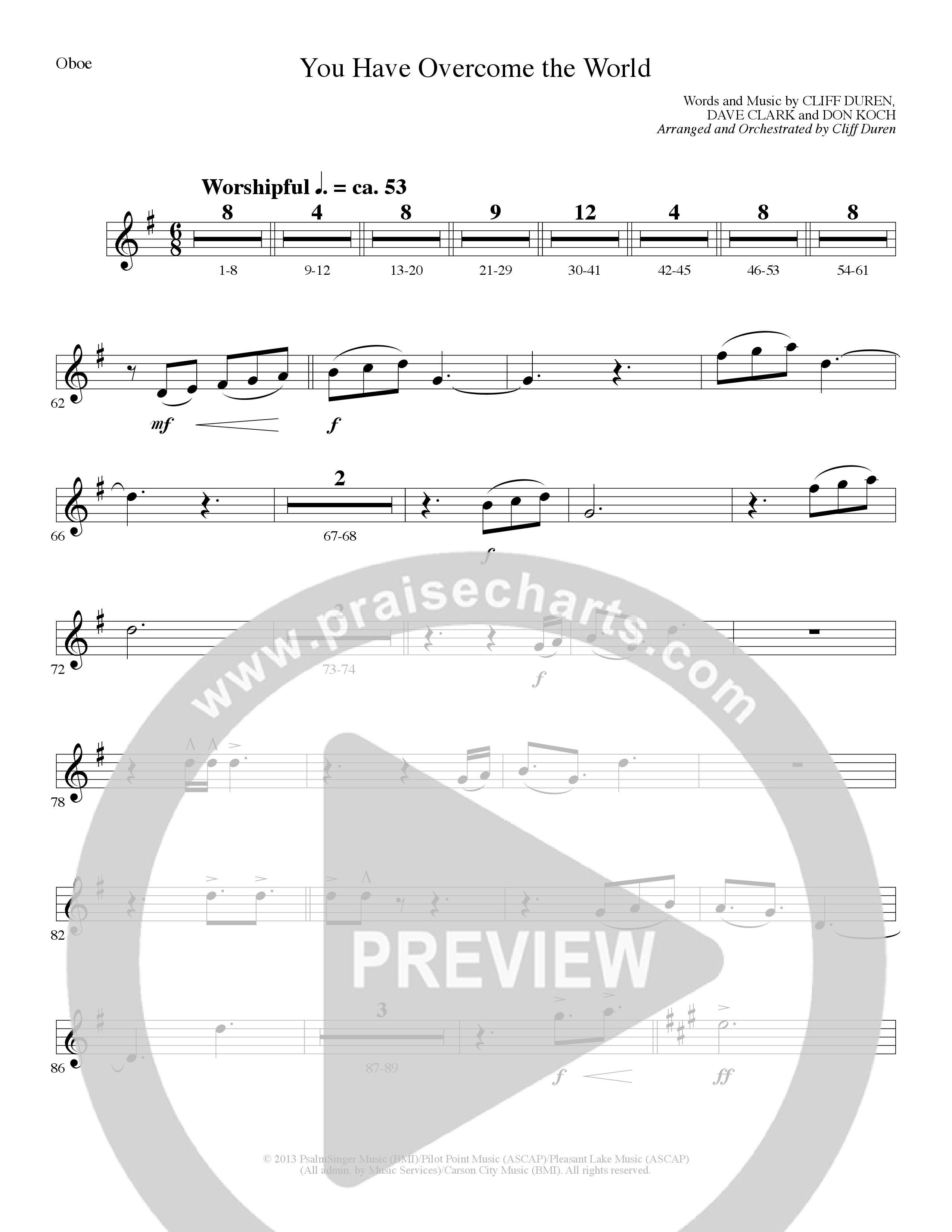 You Have Overcome The World (Choral Anthem SATB) Oboe (Lillenas Choral / Arr. Cliff Duren)