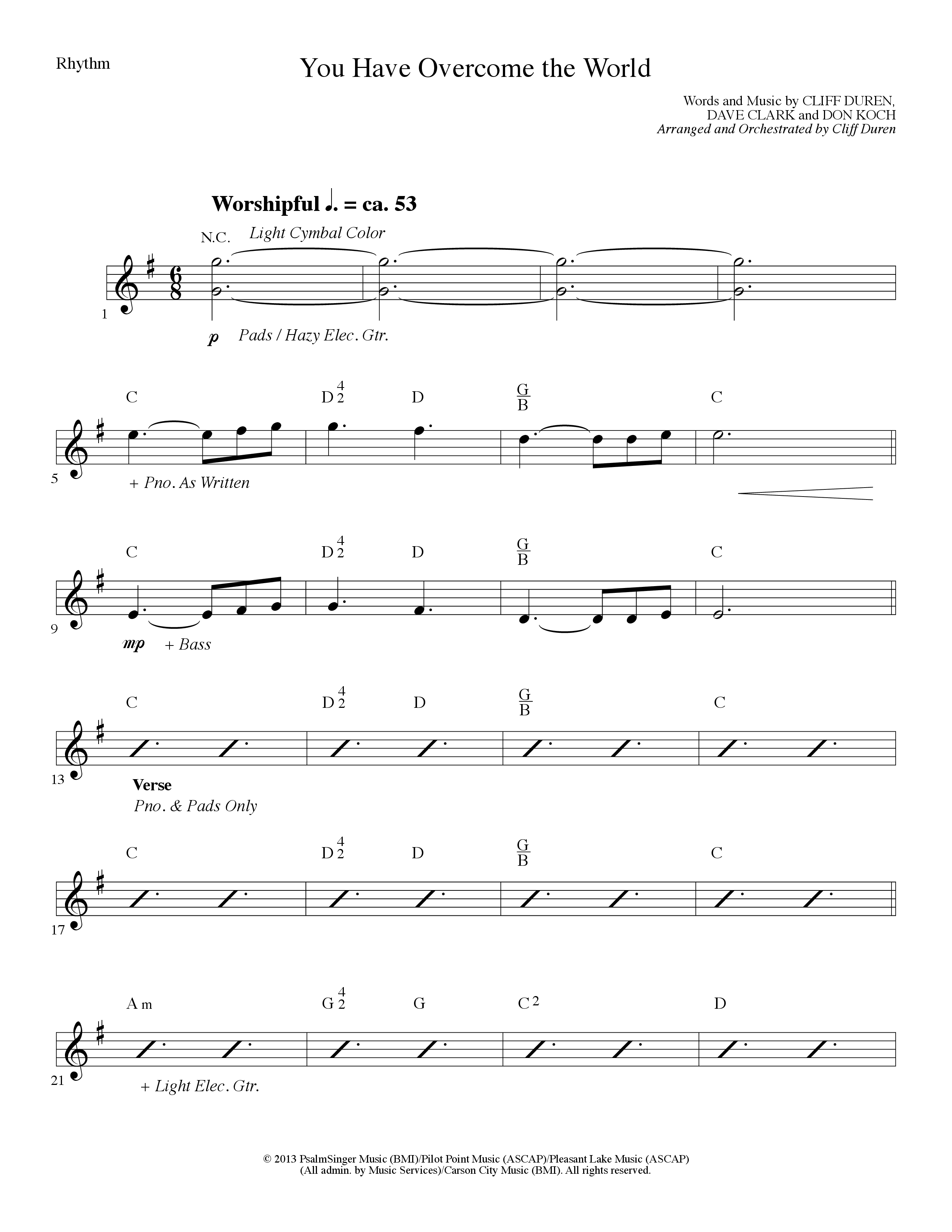 You Have Overcome The World (Choral Anthem SATB) Rhythm Chart (Lillenas Choral / Arr. Cliff Duren)