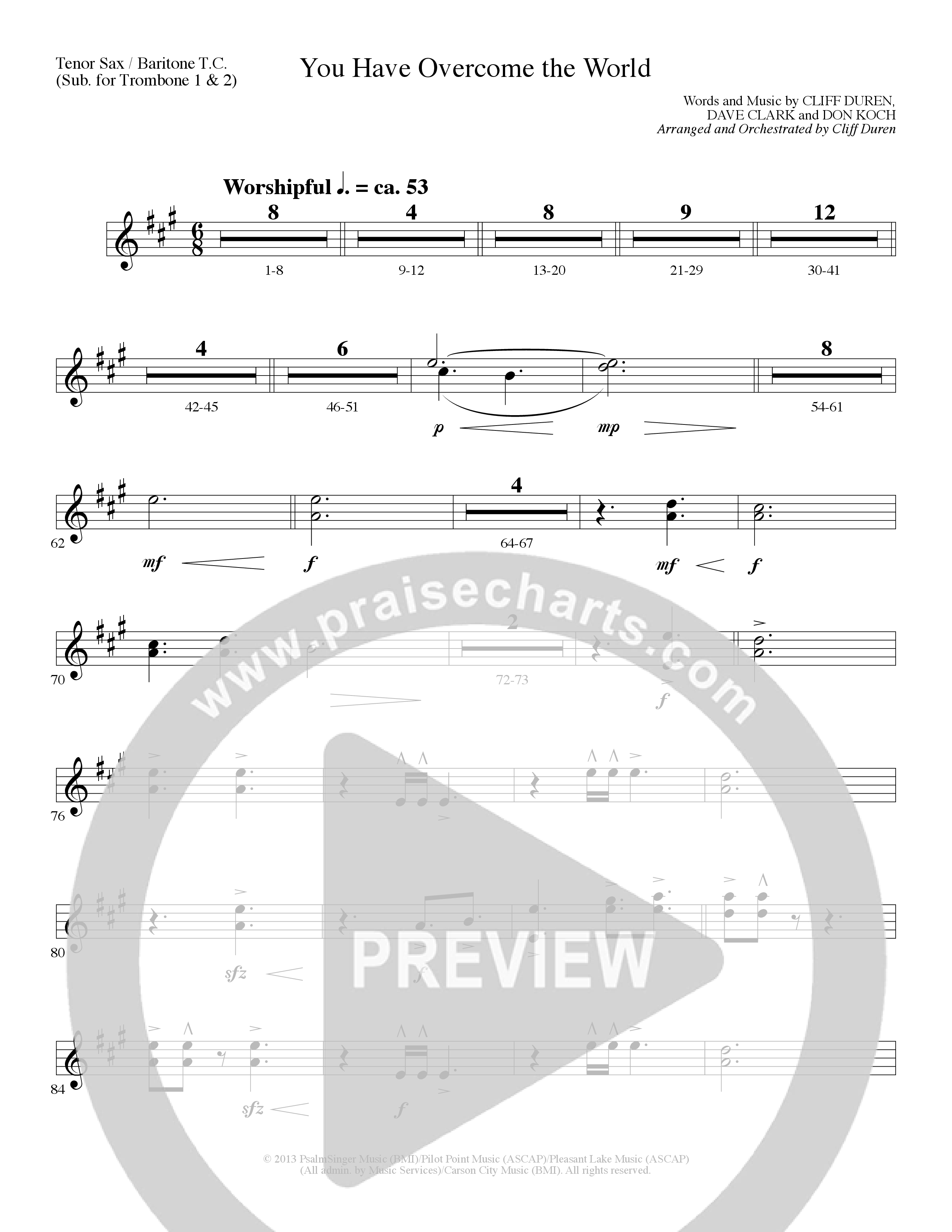 You Have Overcome The World (Choral Anthem SATB) Tenor Sax/Baritone T.C. (Lillenas Choral / Arr. Cliff Duren)