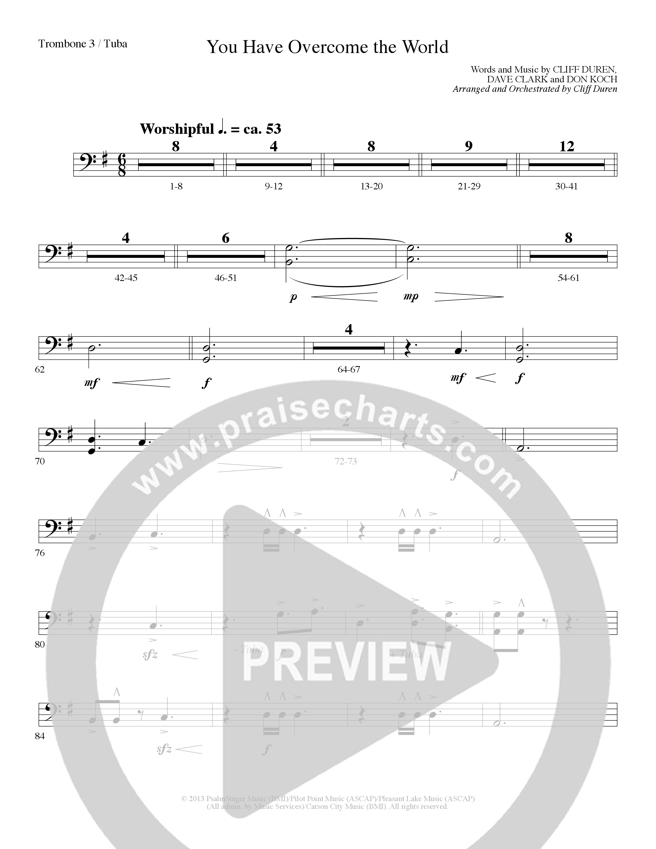 You Have Overcome The World (Choral Anthem SATB) Trombone 3/Tuba (Lillenas Choral / Arr. Cliff Duren)