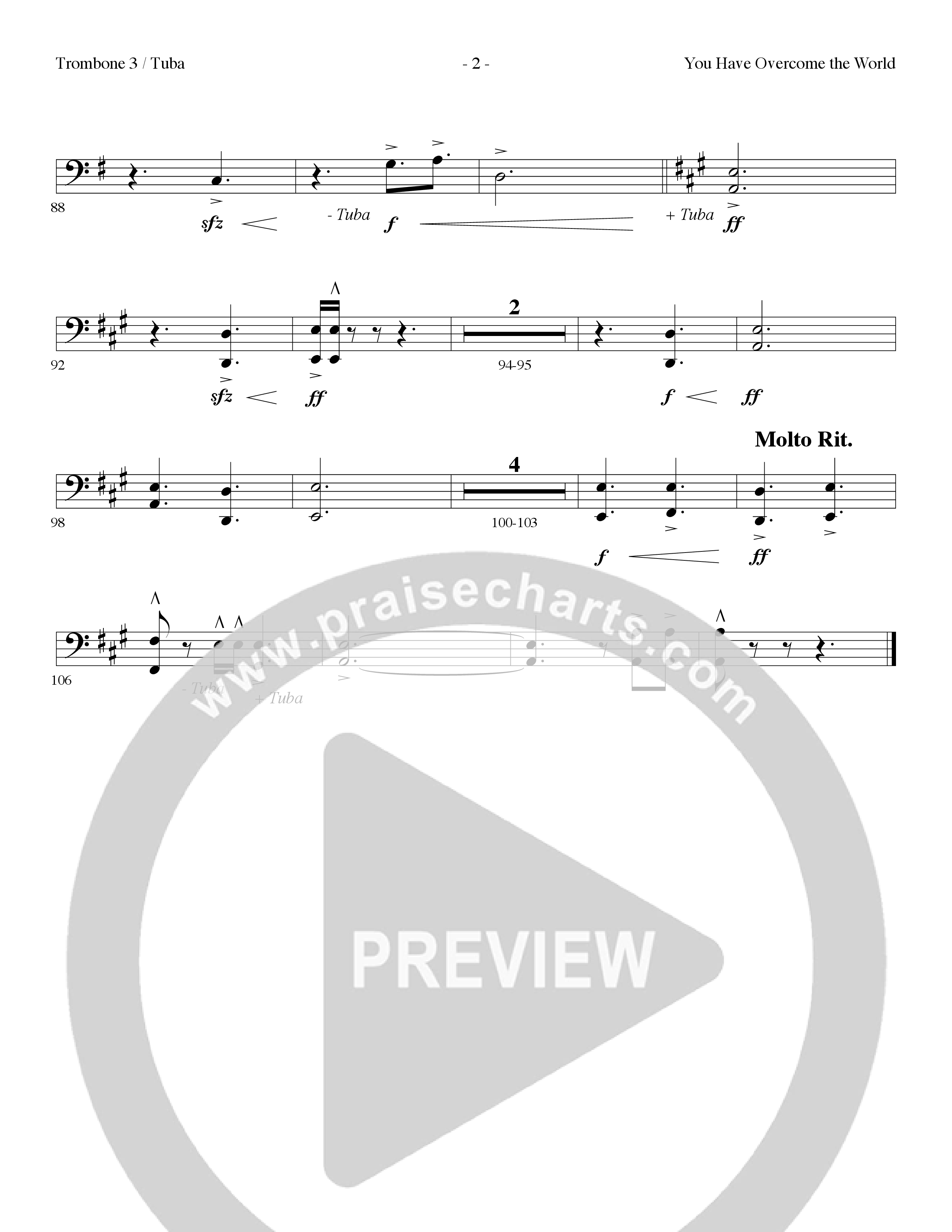 You Have Overcome The World (Choral Anthem SATB) Trombone 3/Tuba (Lillenas Choral / Arr. Cliff Duren)