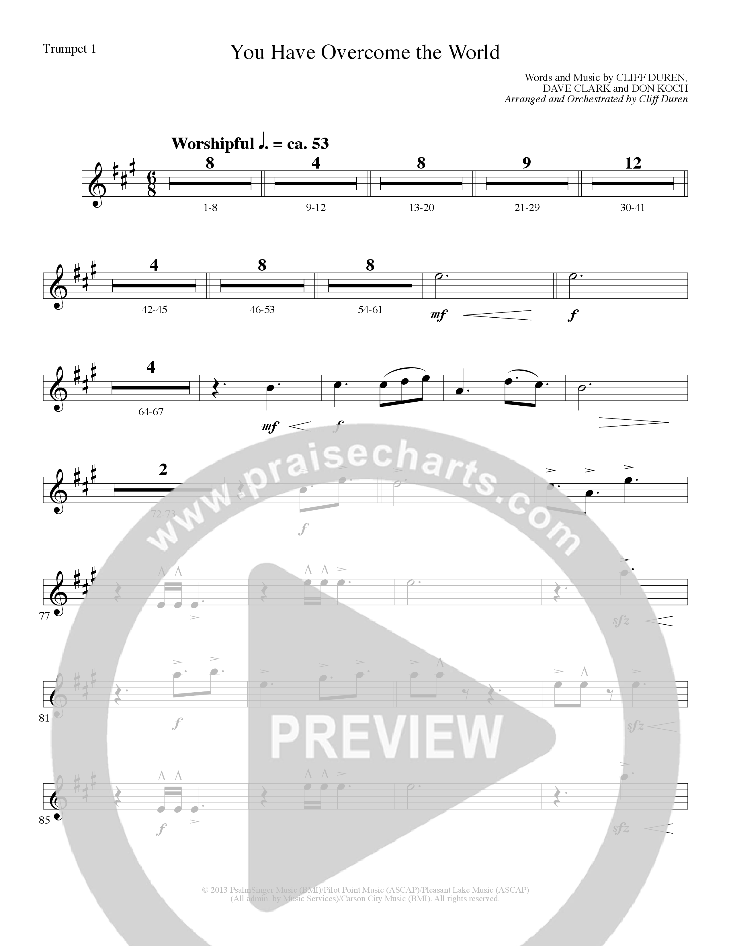You Have Overcome The World (Choral Anthem SATB) Trumpet 1 (Lillenas Choral / Arr. Cliff Duren)
