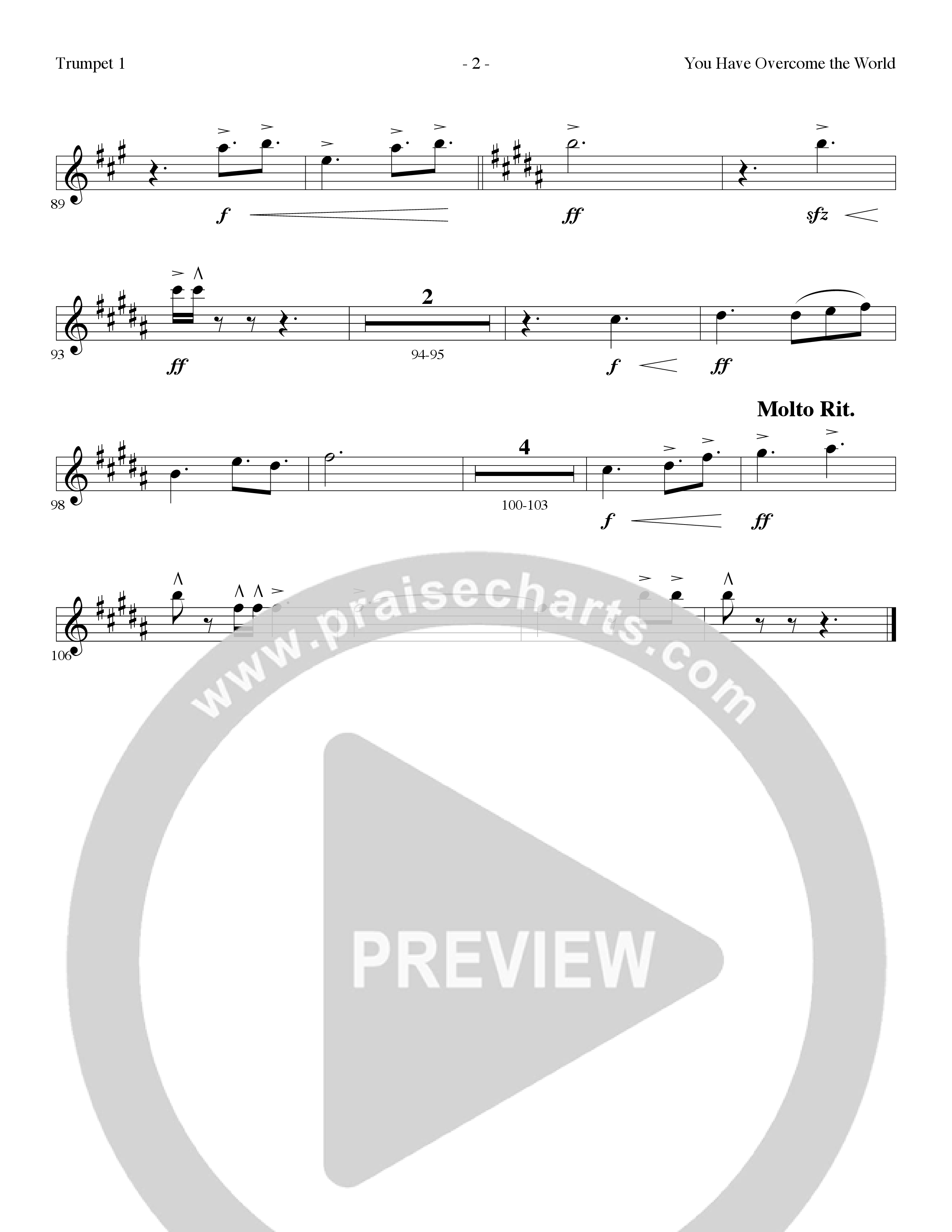 You Have Overcome The World (Choral Anthem SATB) Trumpet 1 (Lillenas Choral / Arr. Cliff Duren)
