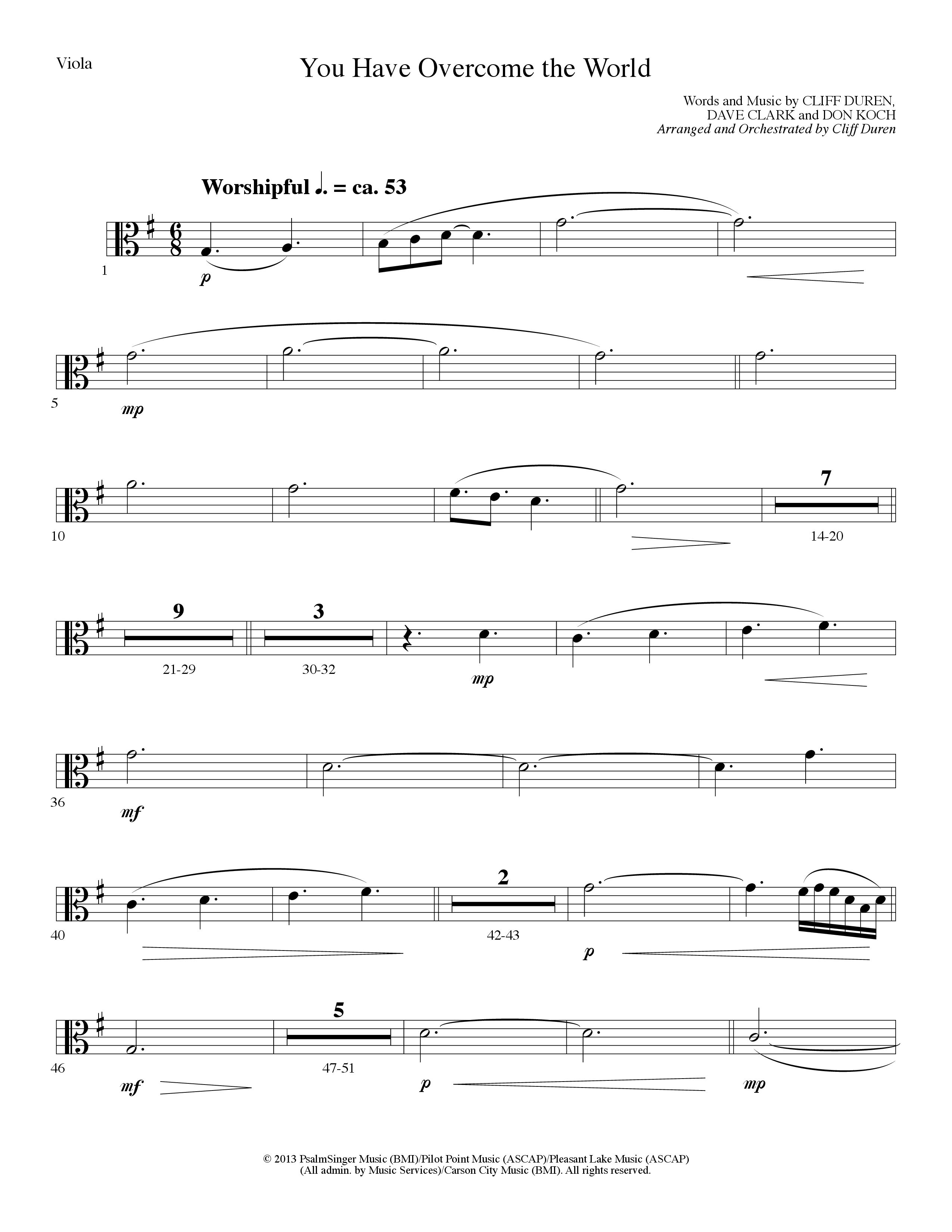 You Have Overcome The World (Choral Anthem SATB) Viola (Lillenas Choral / Arr. Cliff Duren)
