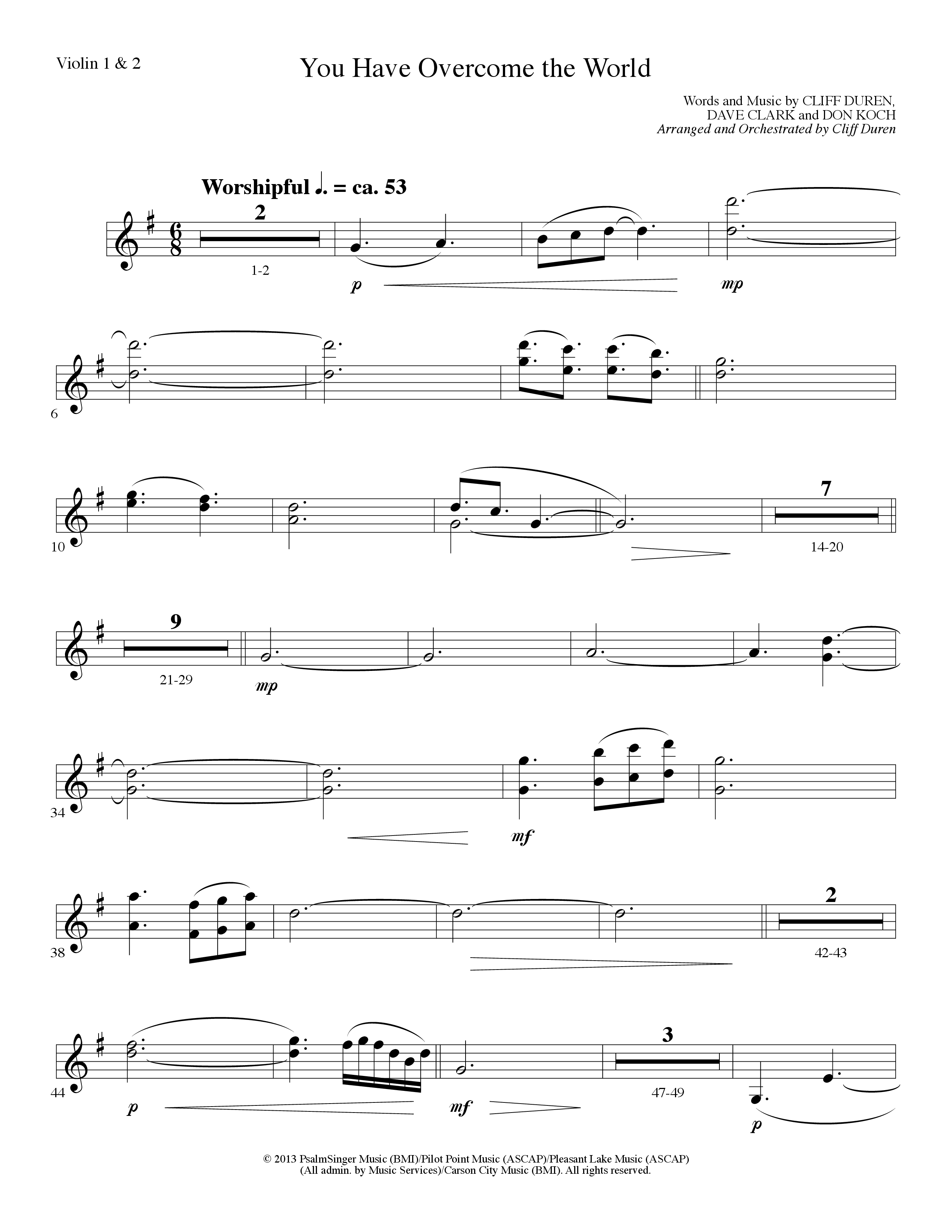 You Have Overcome The World (Choral Anthem SATB) Violin 1/2 (Lillenas Choral / Arr. Cliff Duren)