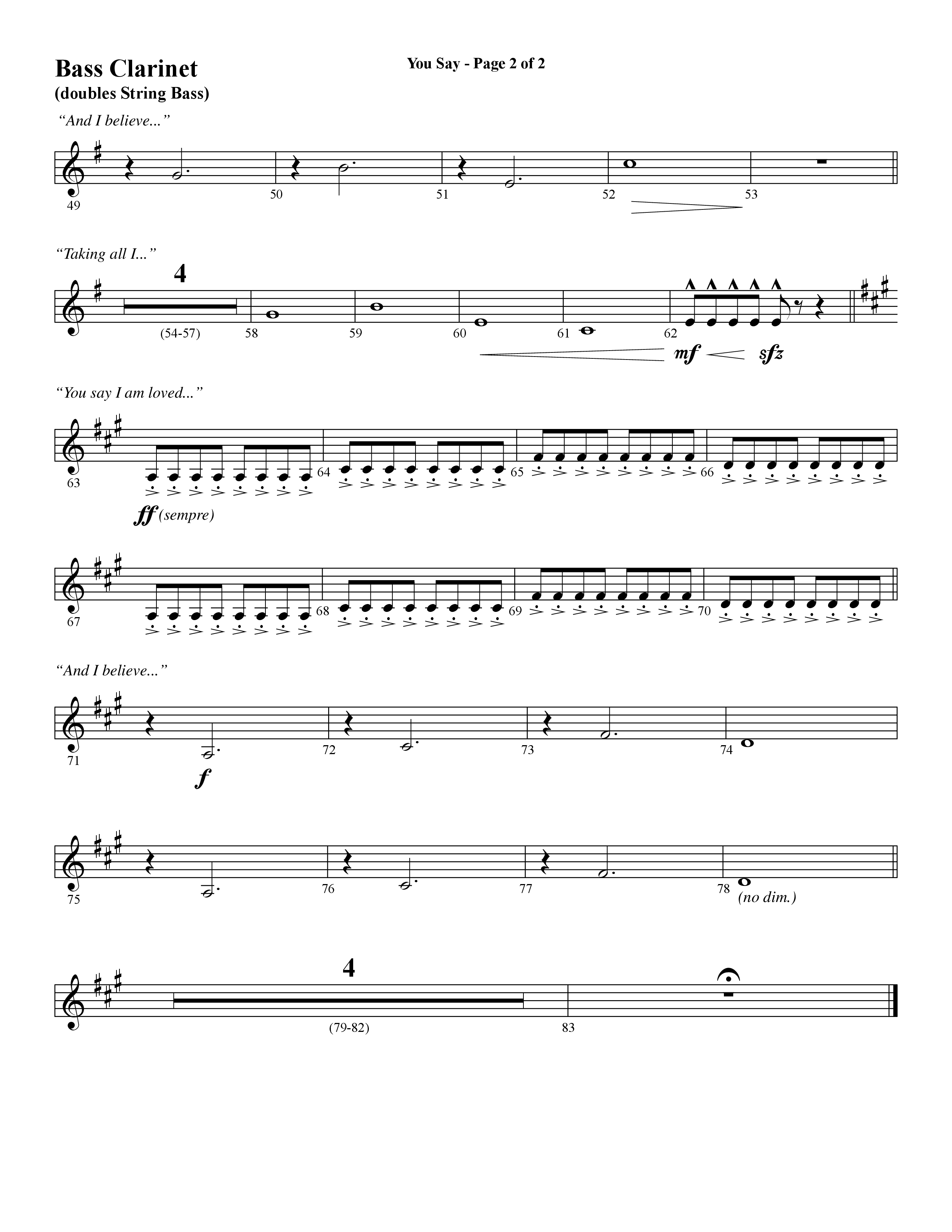 You Say (Choral Anthem SATB) Bass Clarinet (Word Music Choral / Arr. David Wise)