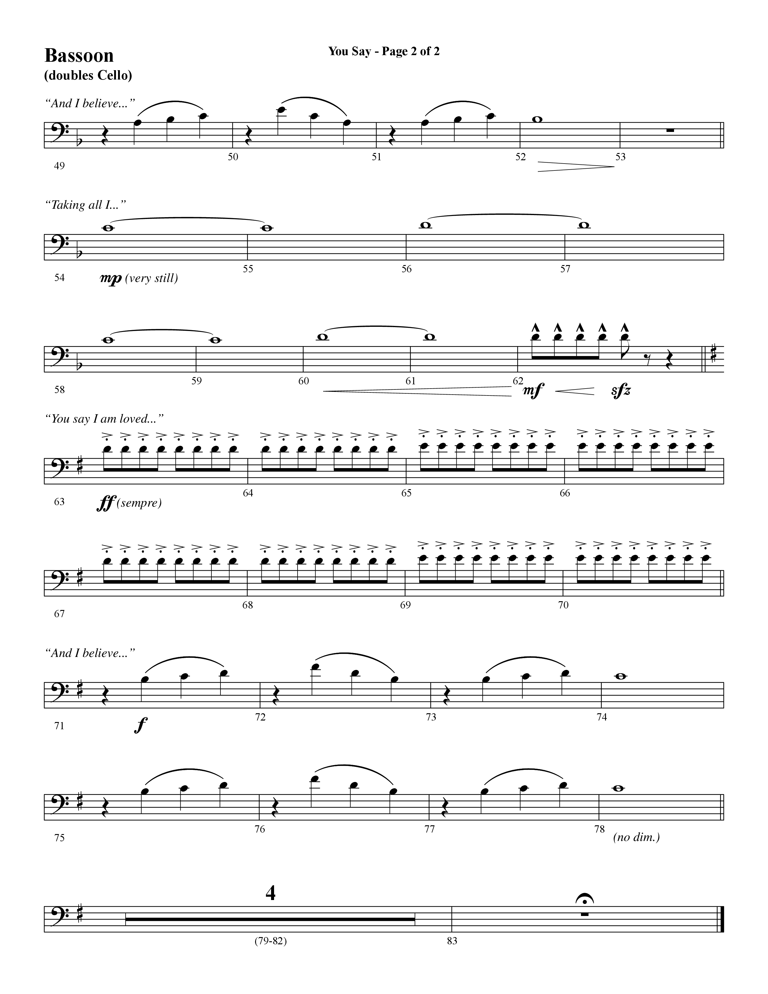 You Say (Choral Anthem SATB) Bassoon (Word Music Choral / Arr. David Wise)