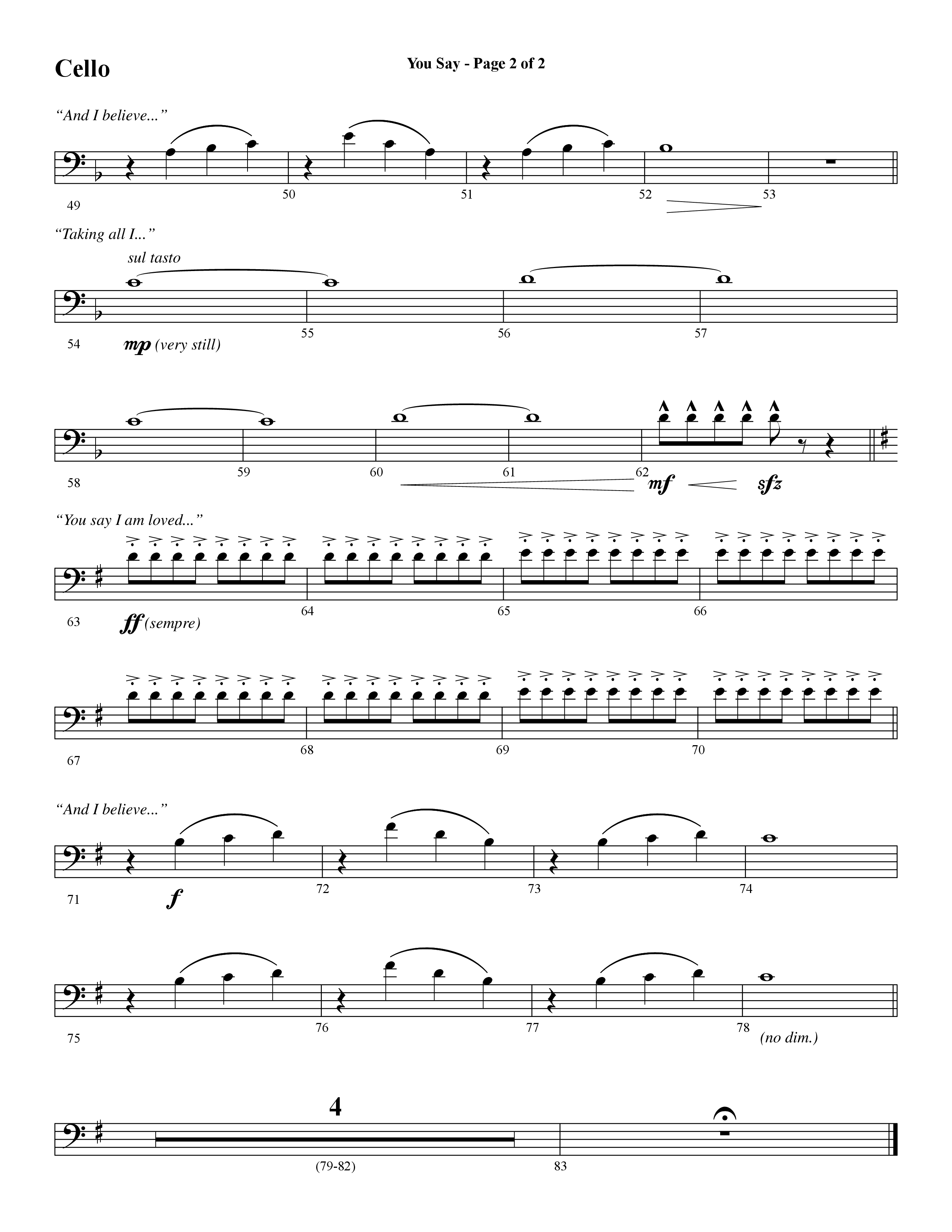 You Say (Choral Anthem SATB) Cello (Word Music Choral / Arr. David Wise)
