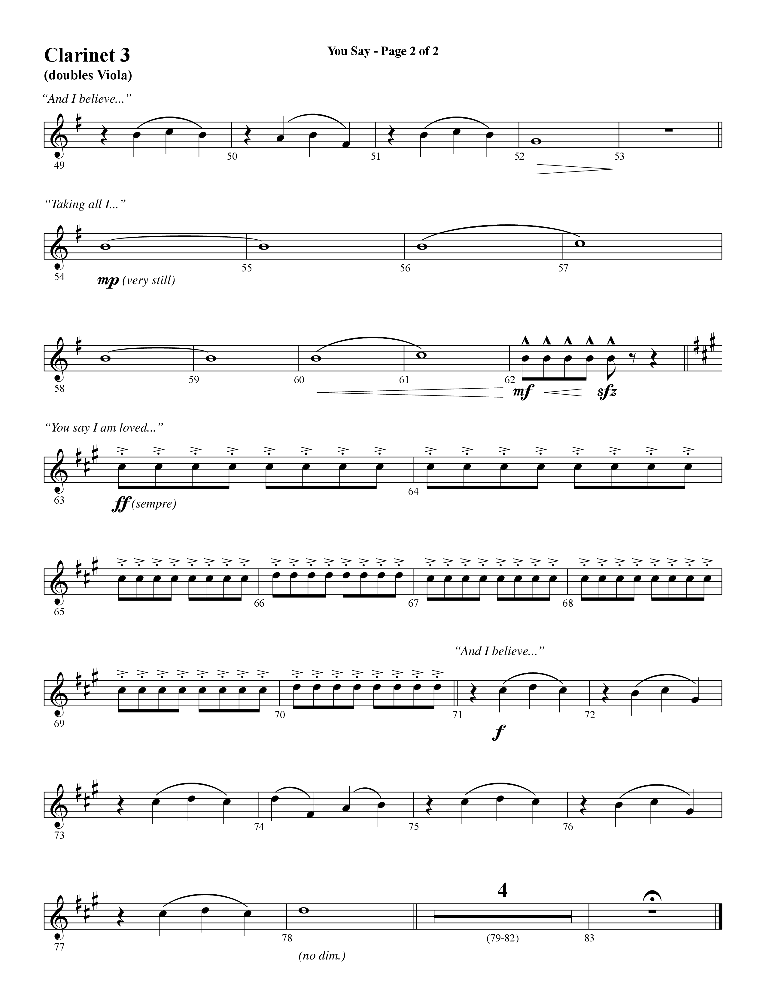 You Say (Choral Anthem SATB) Clarinet 3 (Word Music Choral / Arr. David Wise)